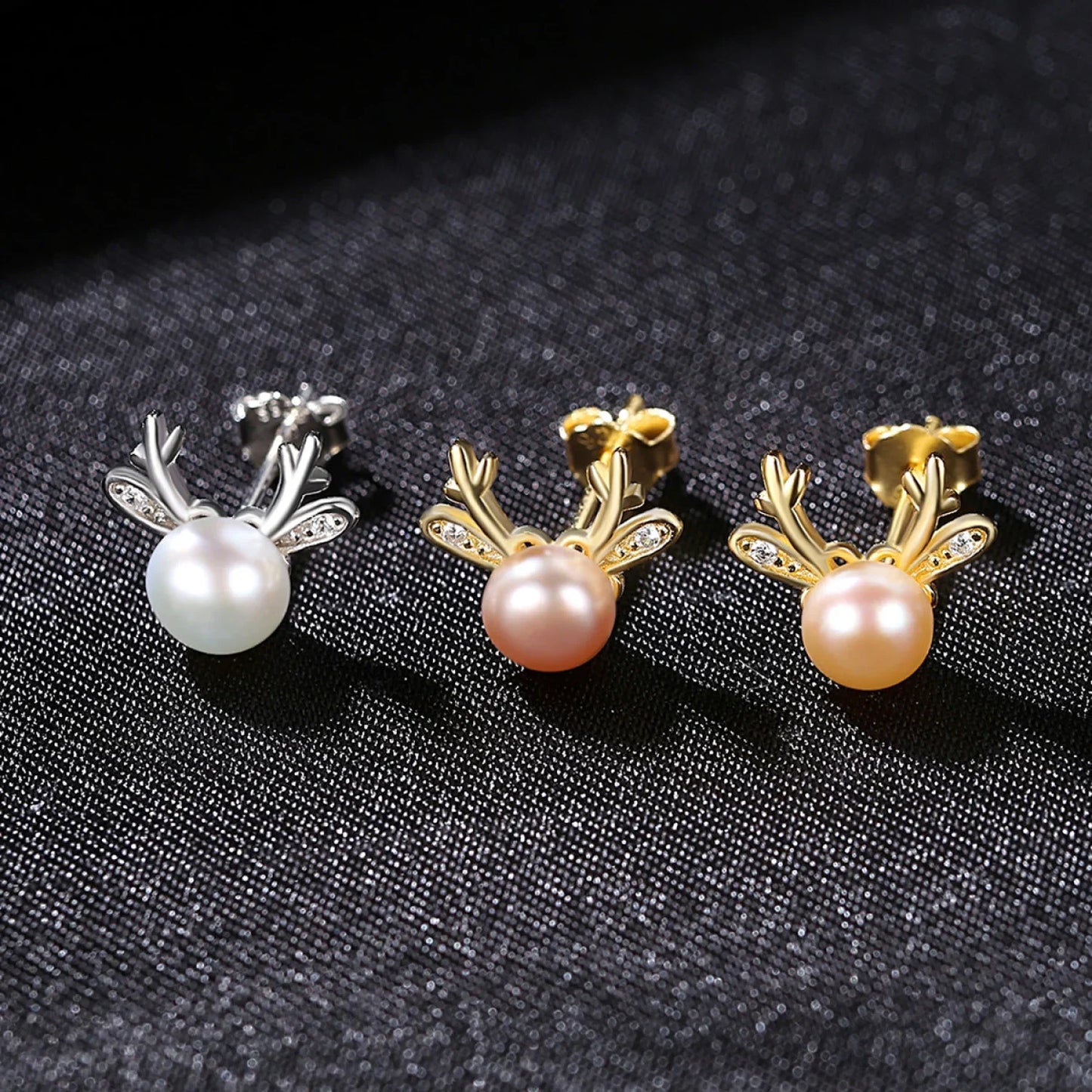 Cute Deer Sterling Silver Natural Pearl Stud Earrings Cam - Sassygrove