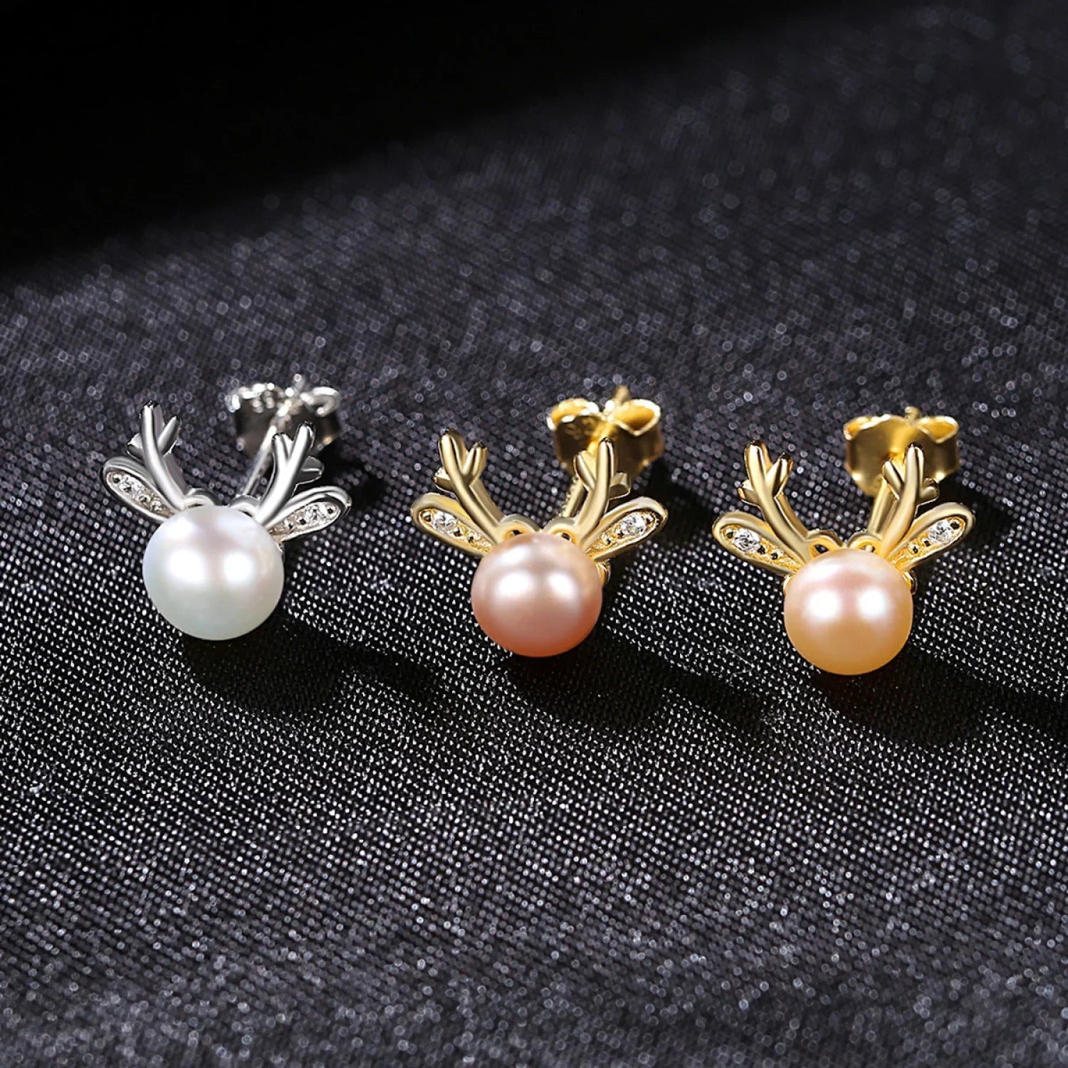 Cute Deer Sterling Silver Natural Pearl Stud Earrings Cam - Sassygrove