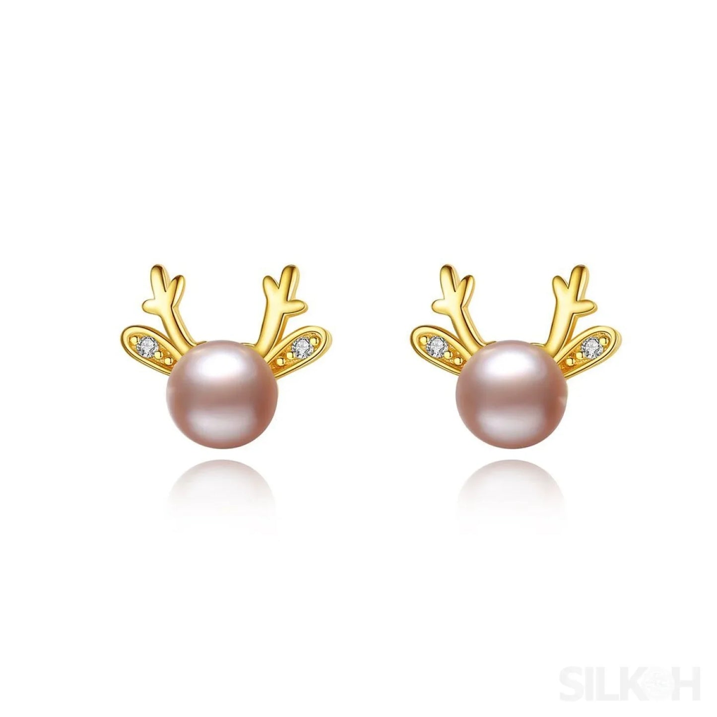Cute Deer Sterling Silver Natural Pearl Stud Earrings Cam - Sassygrove
