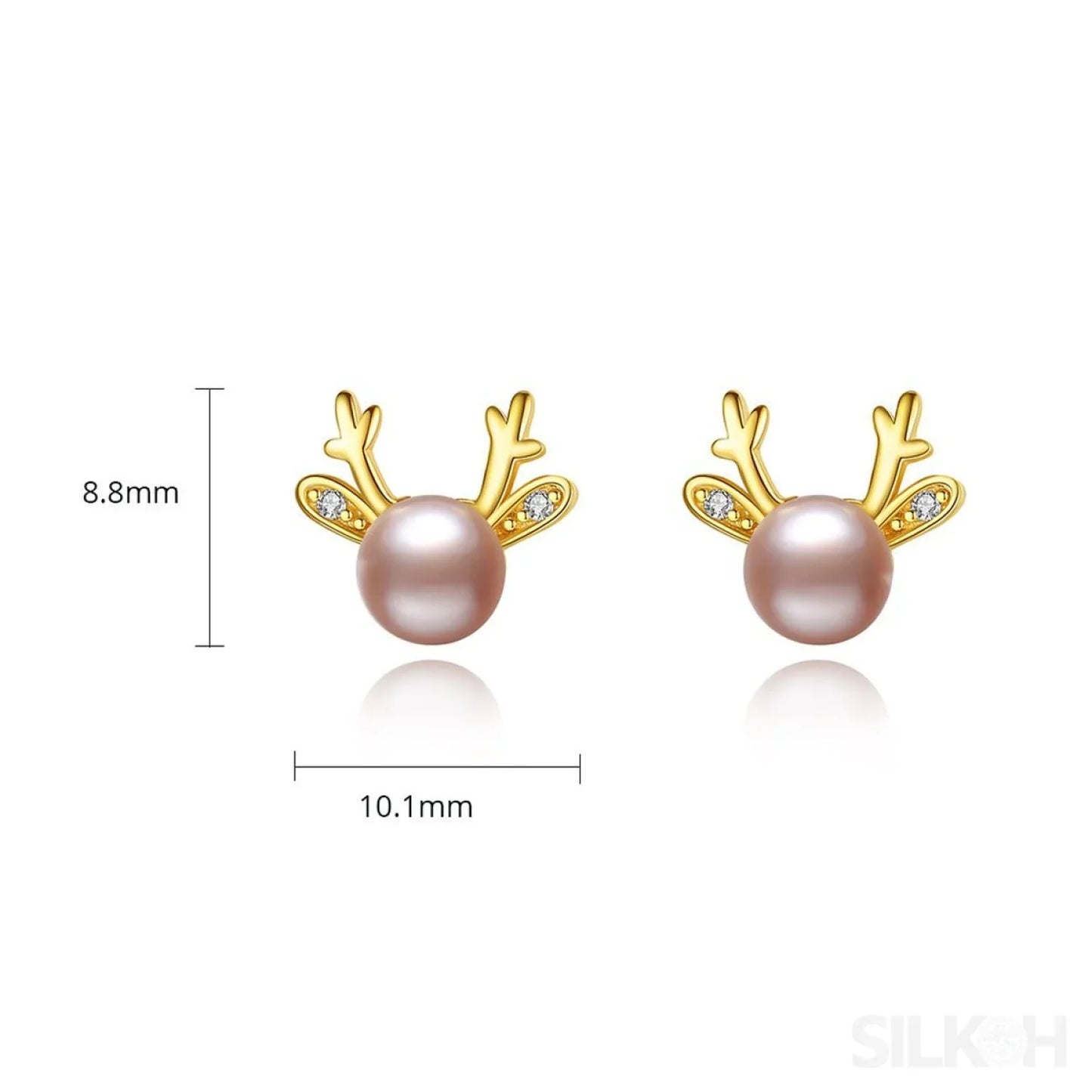 Cute Deer Sterling Silver Natural Pearl Stud Earrings Cam - Sassygrove