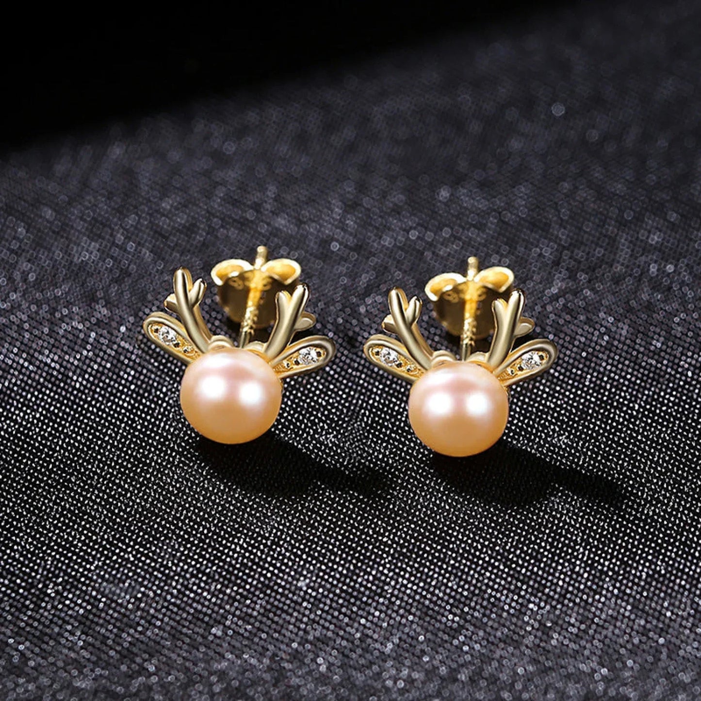 Cute Deer Sterling Silver Natural Pearl Stud Earrings Cam - Sassygrove