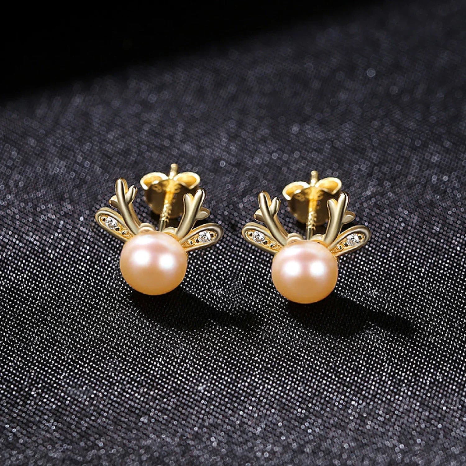 Cute Deer Sterling Silver Natural Pearl Stud Earrings Cam - Sassygrove