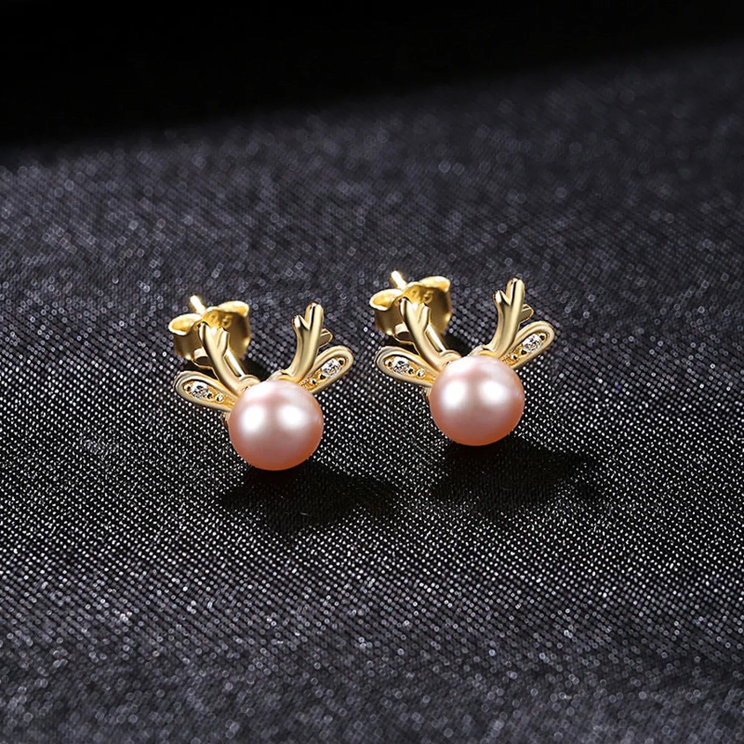 Cute Deer Sterling Silver Natural Pearl Stud Earrings Cam - Sassygrove
