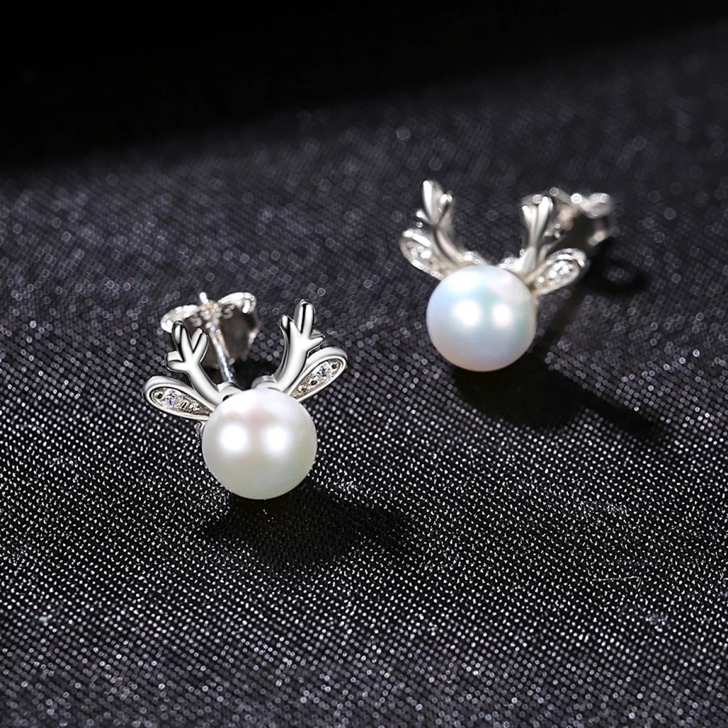 Cute Deer Sterling Silver Natural Pearl Stud Earrings Cam - Sassygrove
