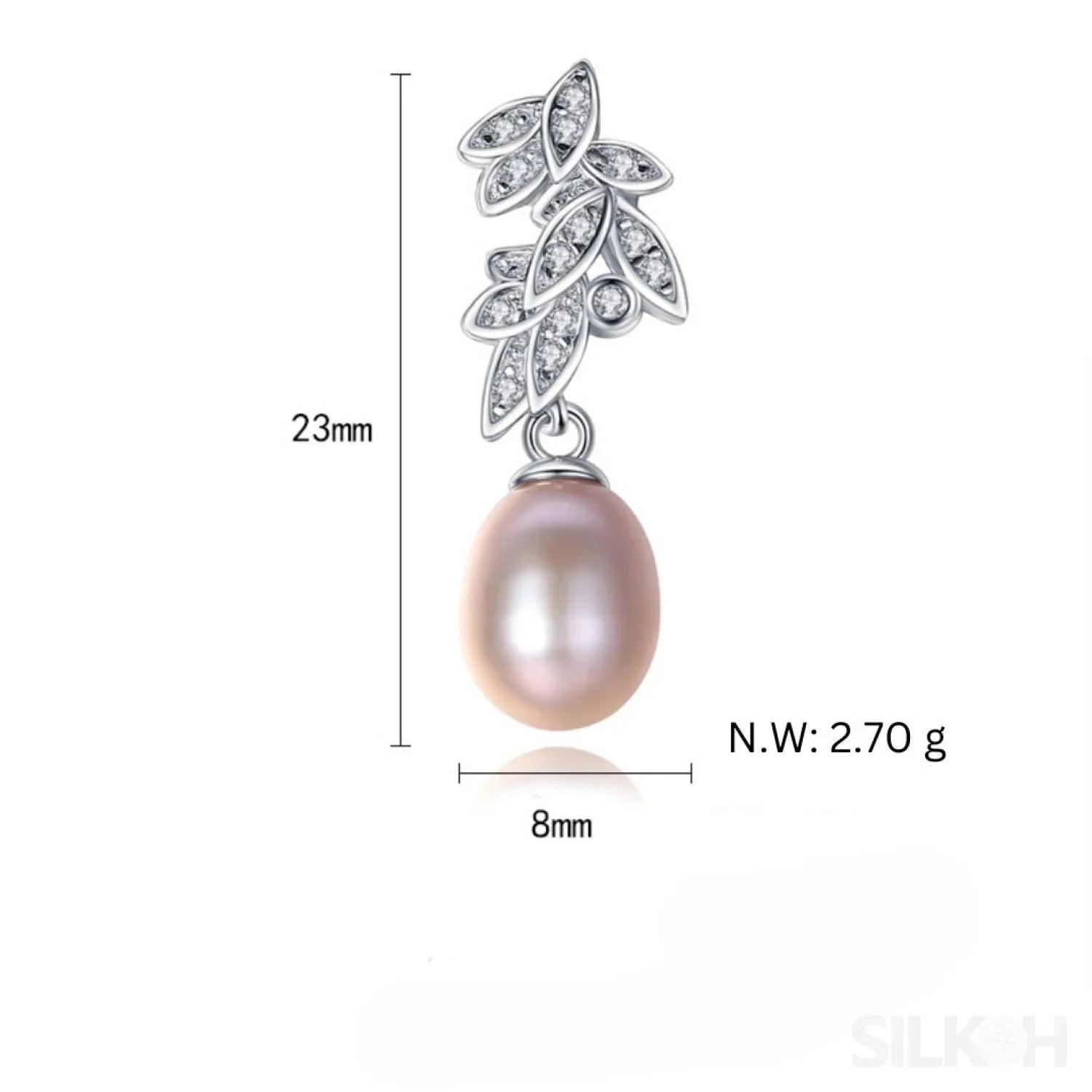 CZ Leaves Sterling Silver Pearl Dangling Earrings Cal - Sassygrove
