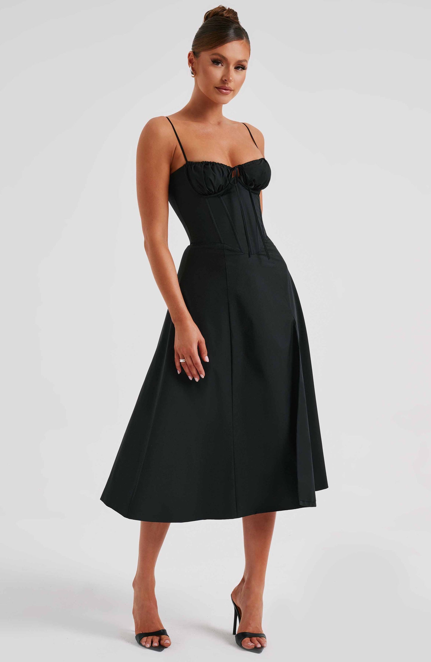 Delilah Midi Dress - Black - Sassygrove