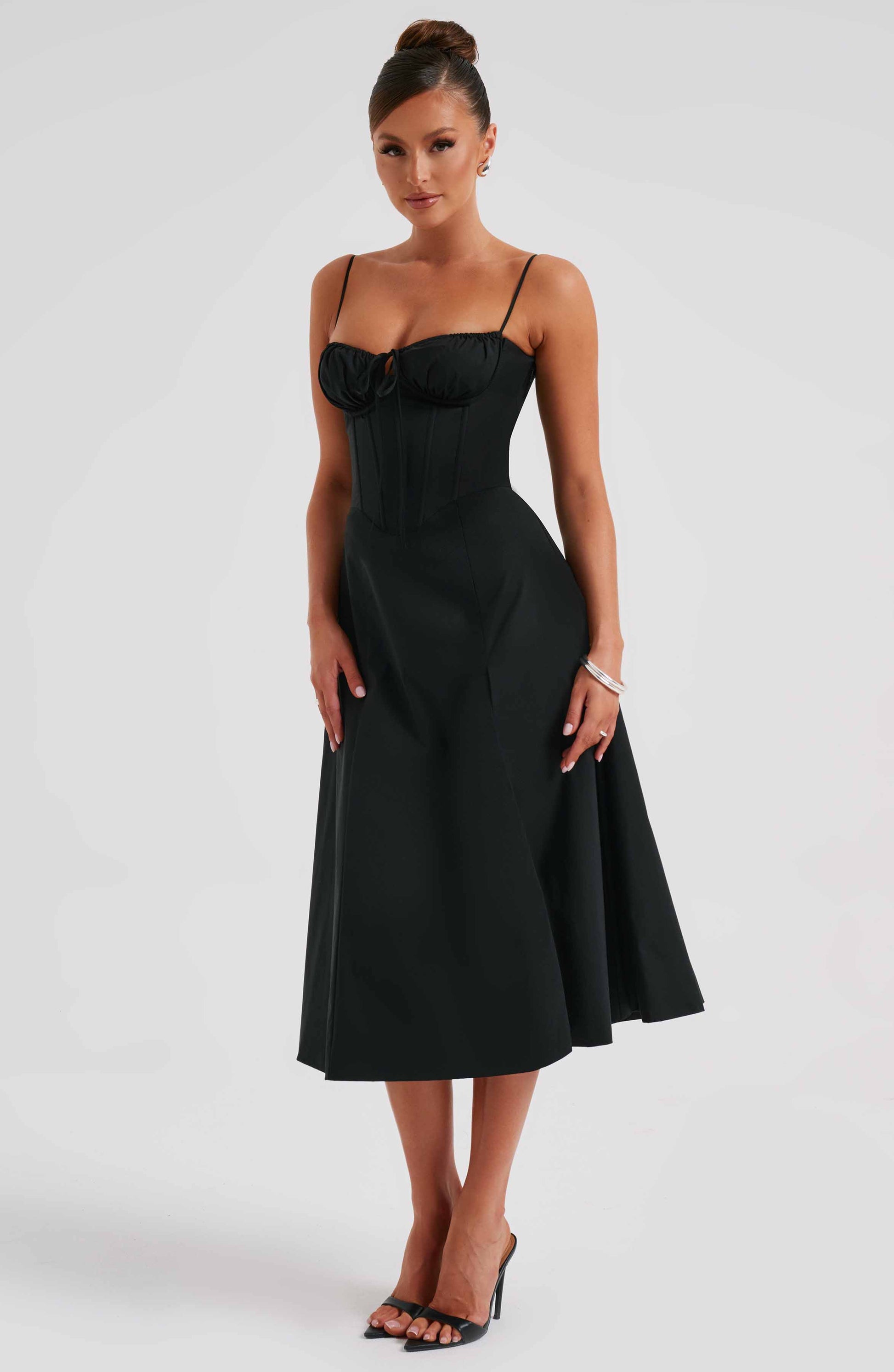 Delilah Midi Dress - Black - Sassygrove
