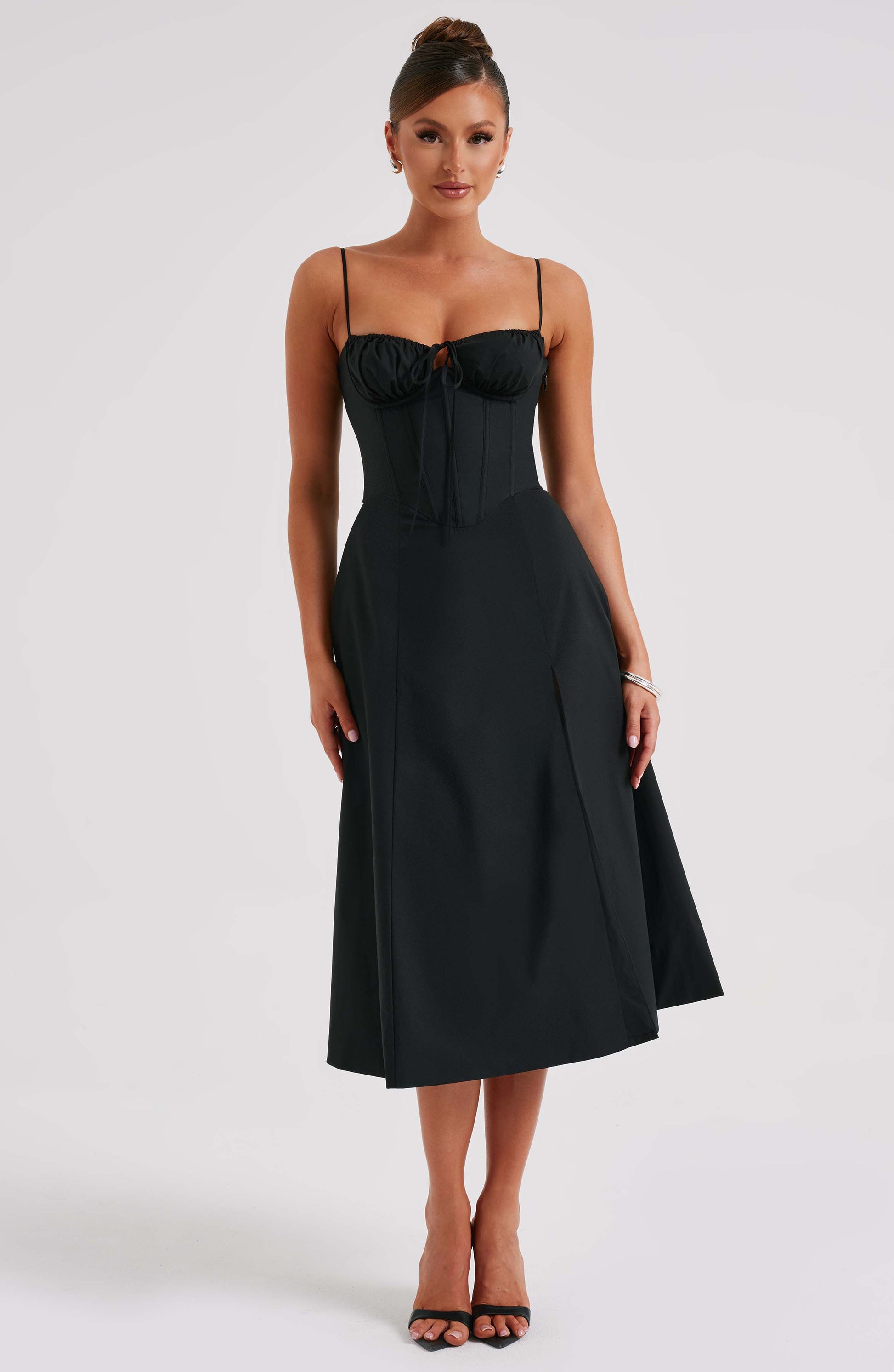 Delilah Midi Dress - Black - Sassygrove