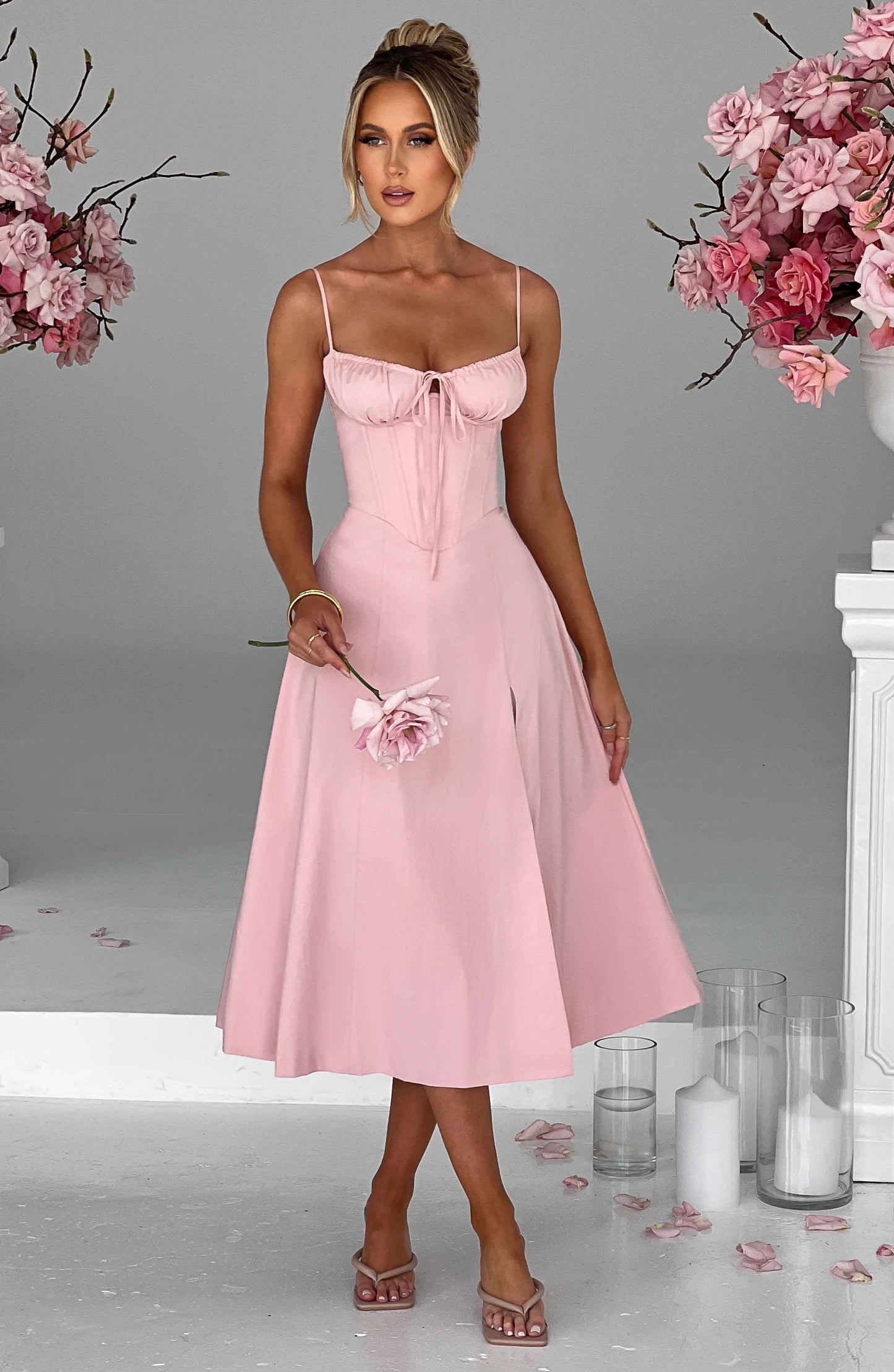 Delilah Midi Dress - Blush - Sassygrove