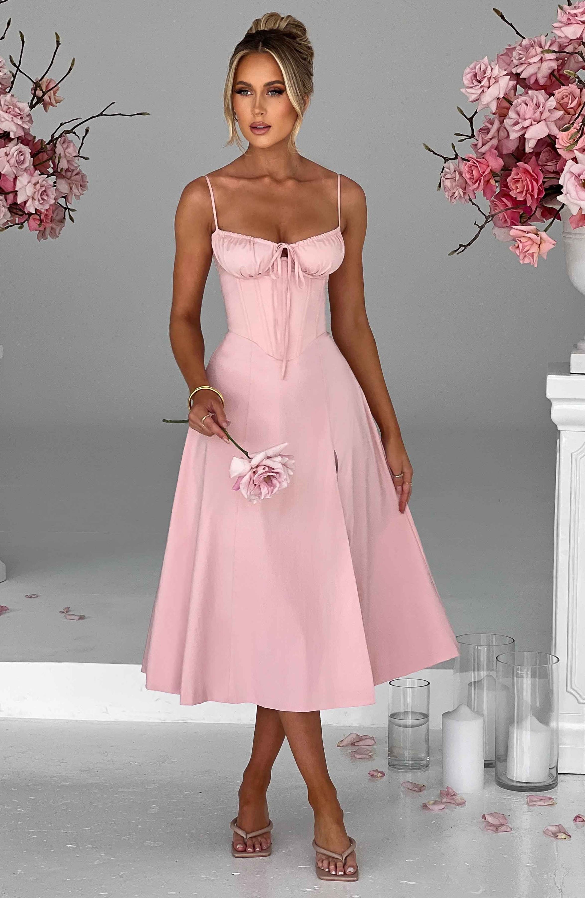 Delilah Midi Dress - Blush - Sassygrove