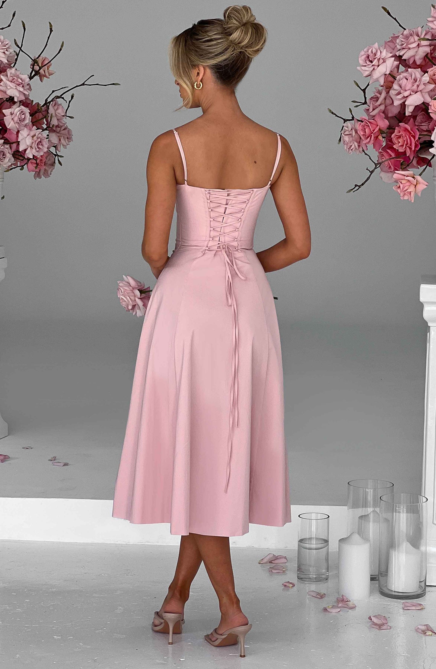 Delilah Midi Dress - Blush - Sassygrove