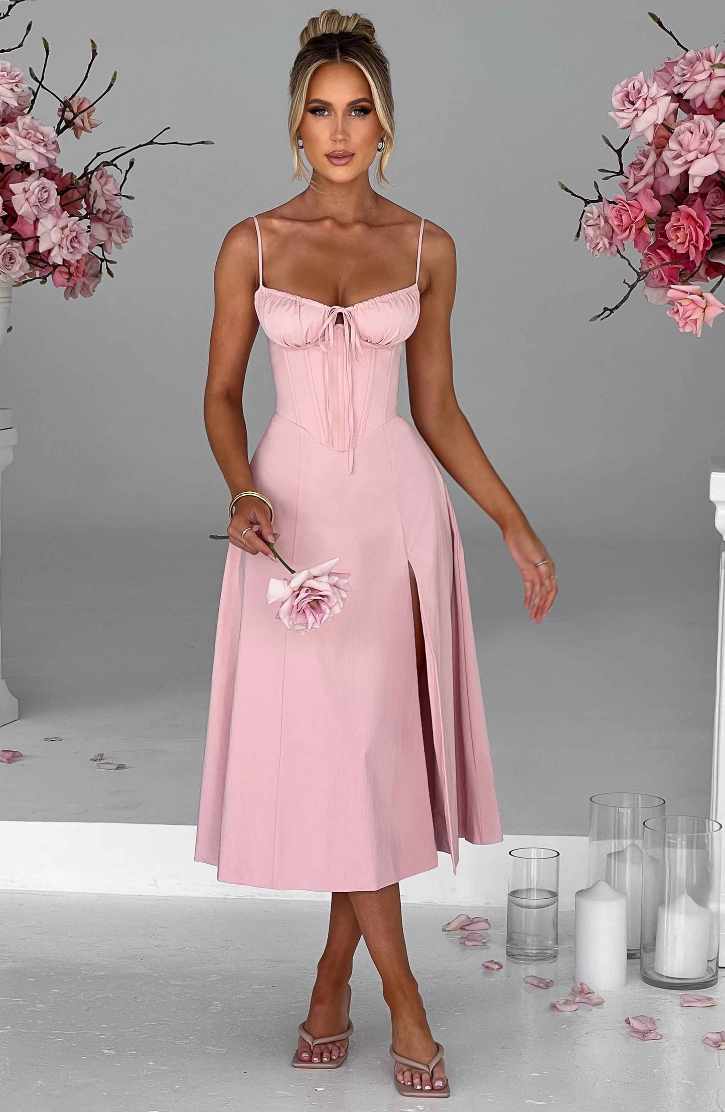 Delilah Midi Dress - Blush - Sassygrove