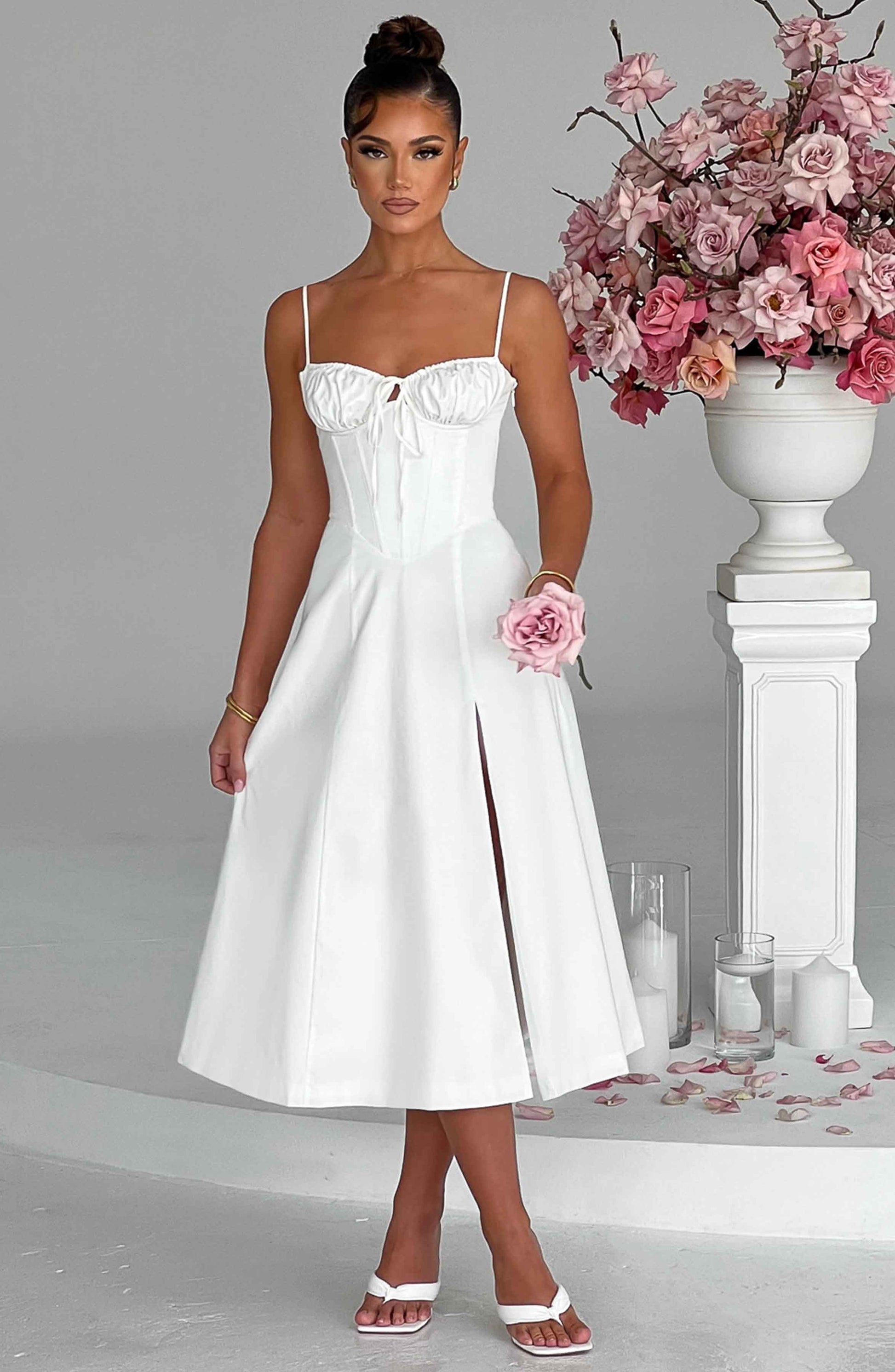 Delilah Midi Dress - Ivory - Sassygrove