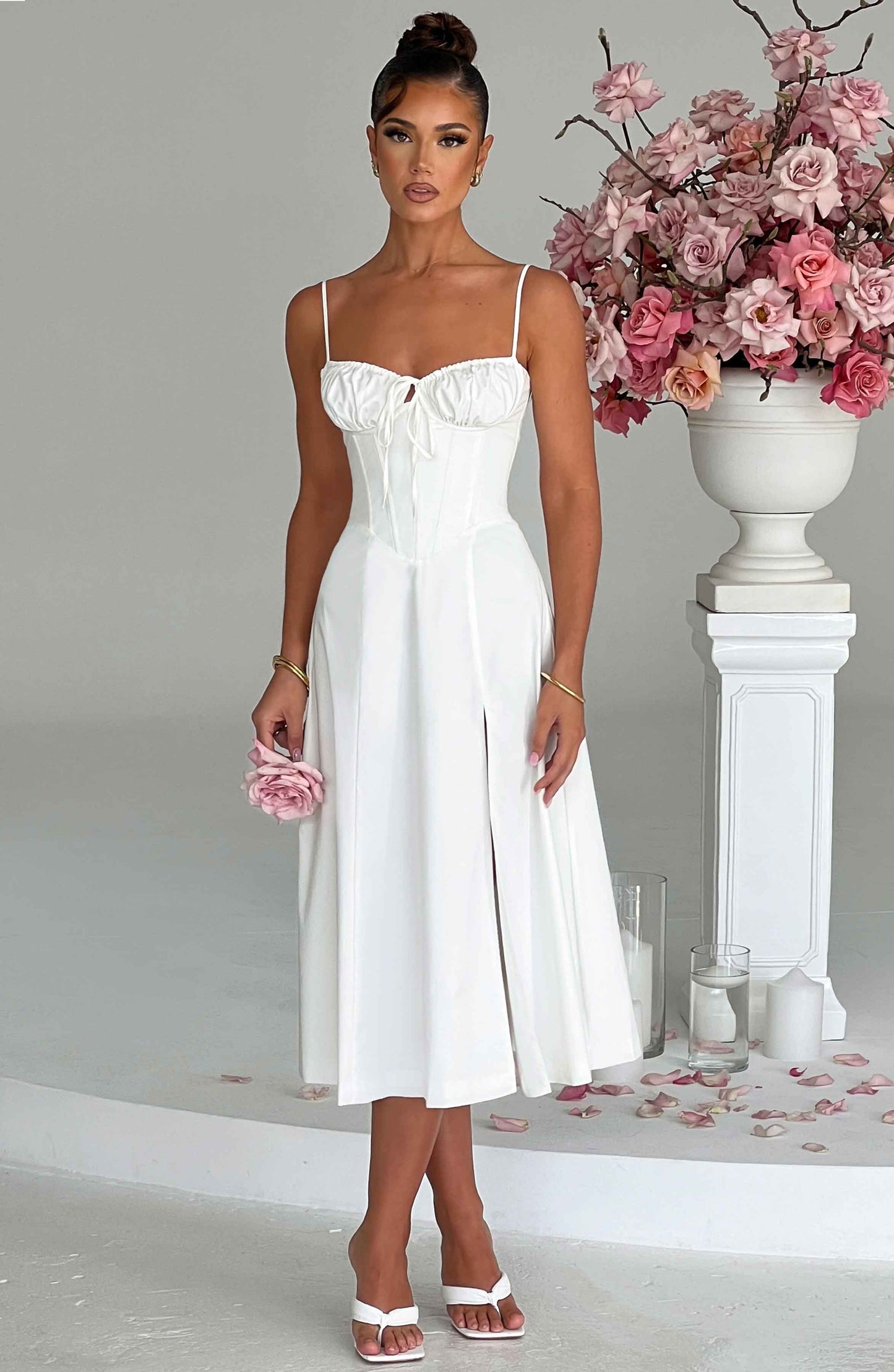 Delilah Midi Dress - Ivory - Sassygrove