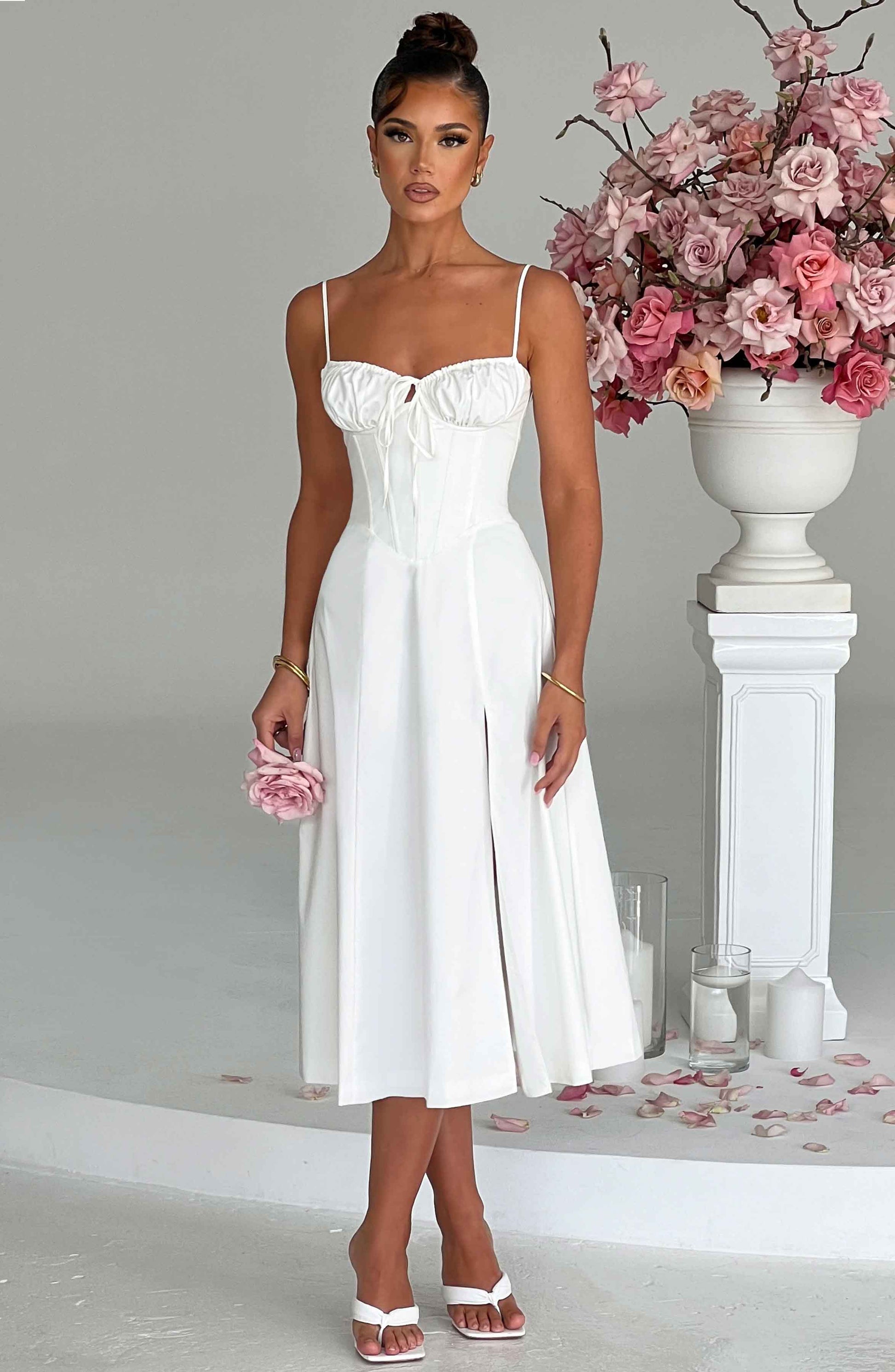 Delilah Midi Dress - Ivory - Sassygrove