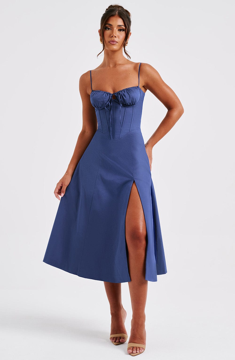 Delilah Midi Dress - Navy - Sassygrove