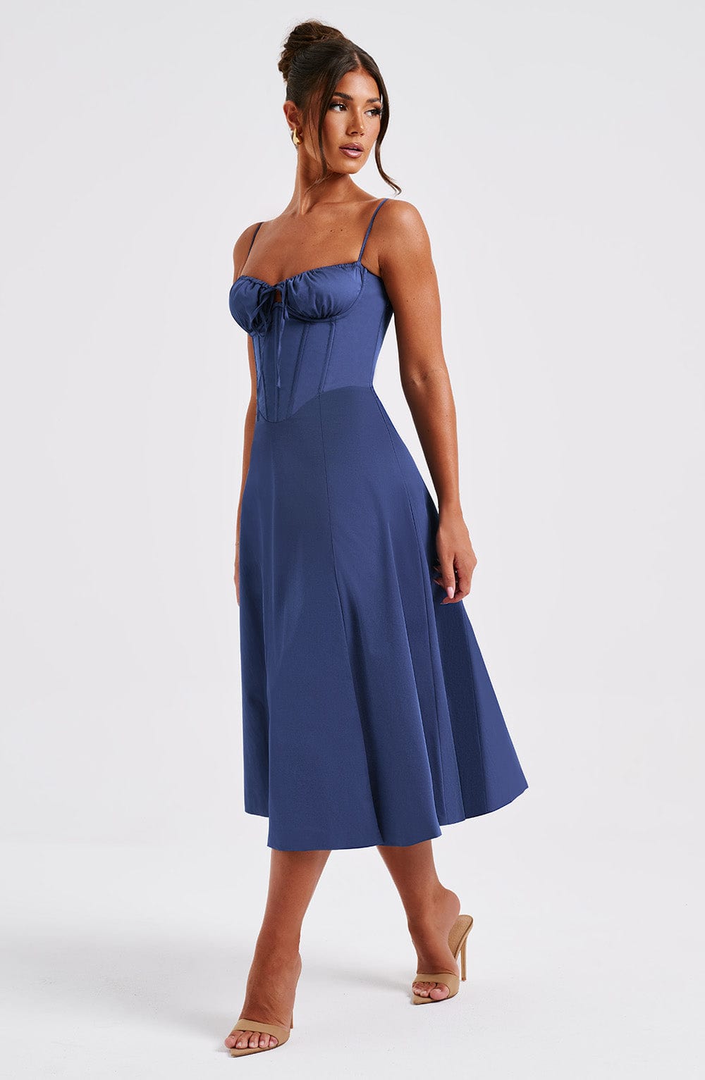 Delilah Midi Dress - Navy - Sassygrove