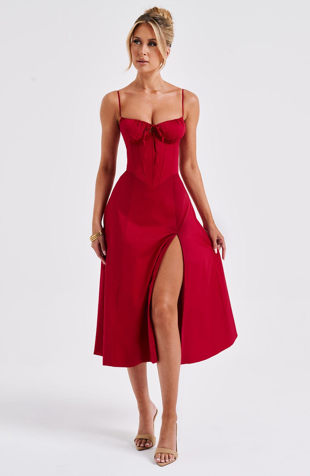 Delilah Midi Dress - Red - Sassygrove