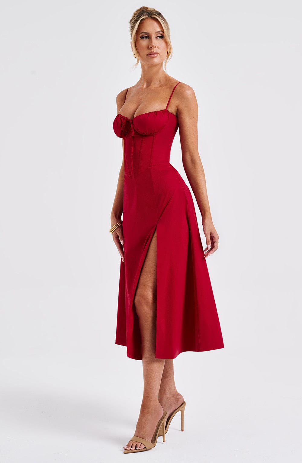 Delilah Midi Dress - Red - Sassygrove