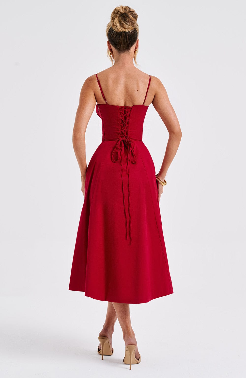 Delilah Midi Dress - Red - Sassygrove