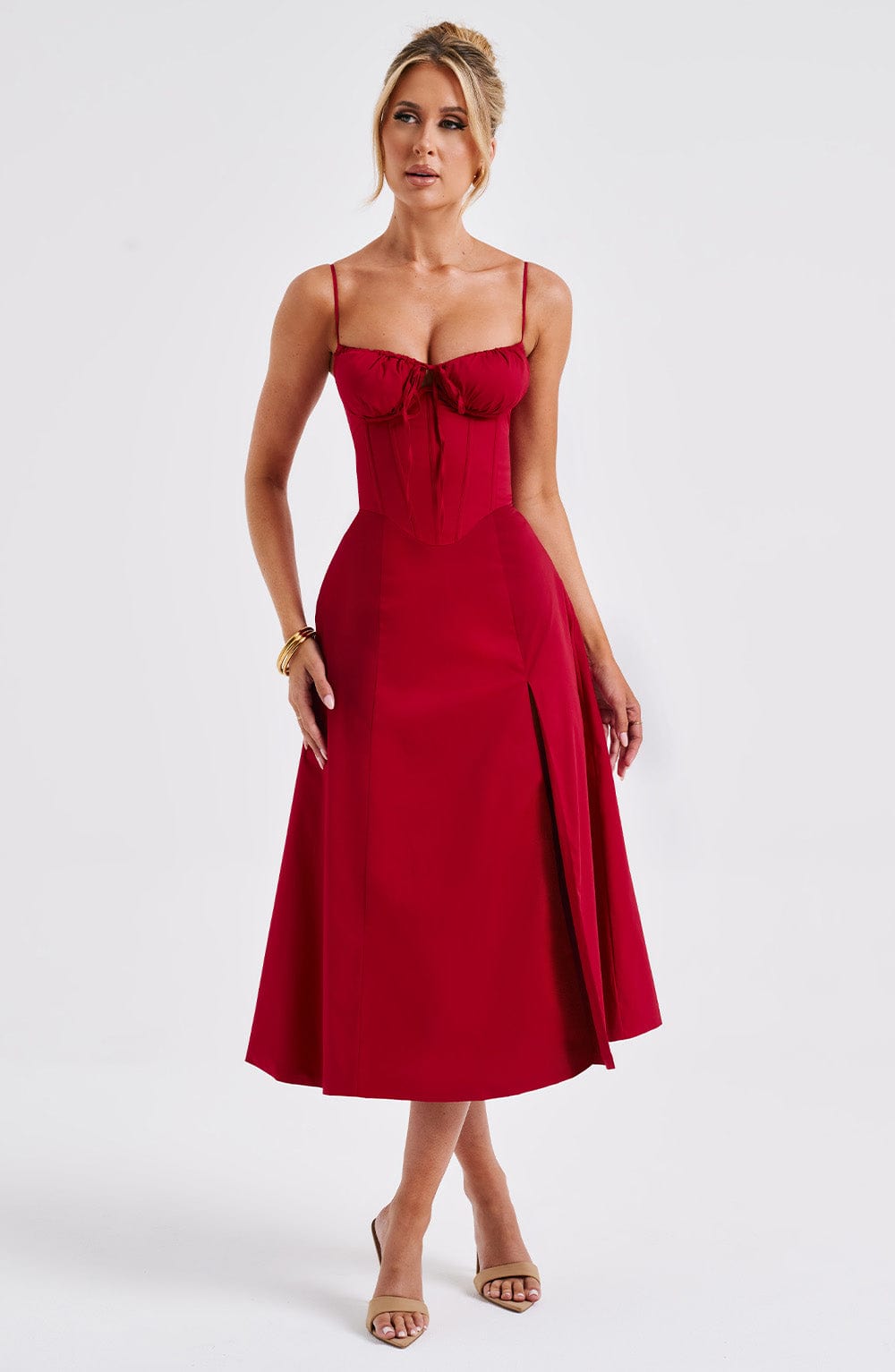 Delilah Midi Dress - Red - Sassygrove