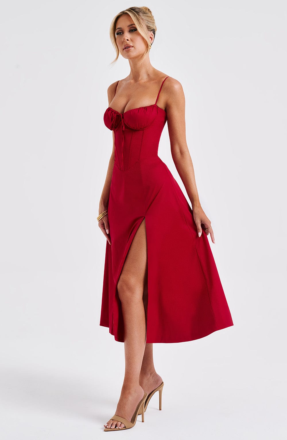 Delilah Midi Dress - Red - Sassygrove