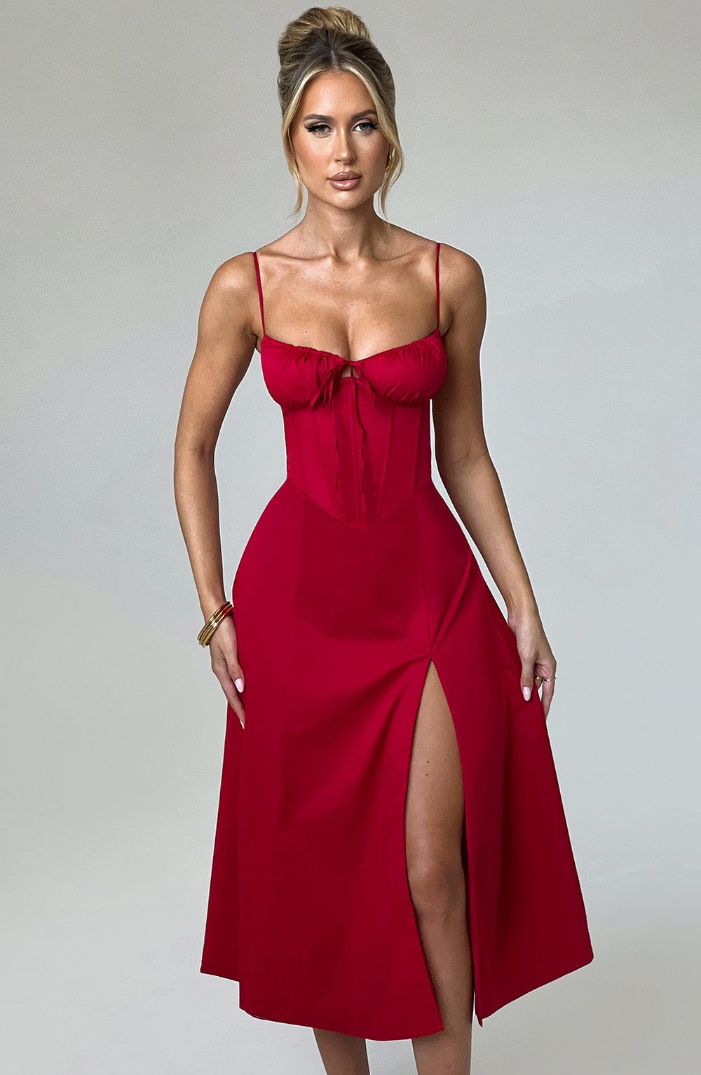 Delilah Midi Dress - Red - Sassygrove