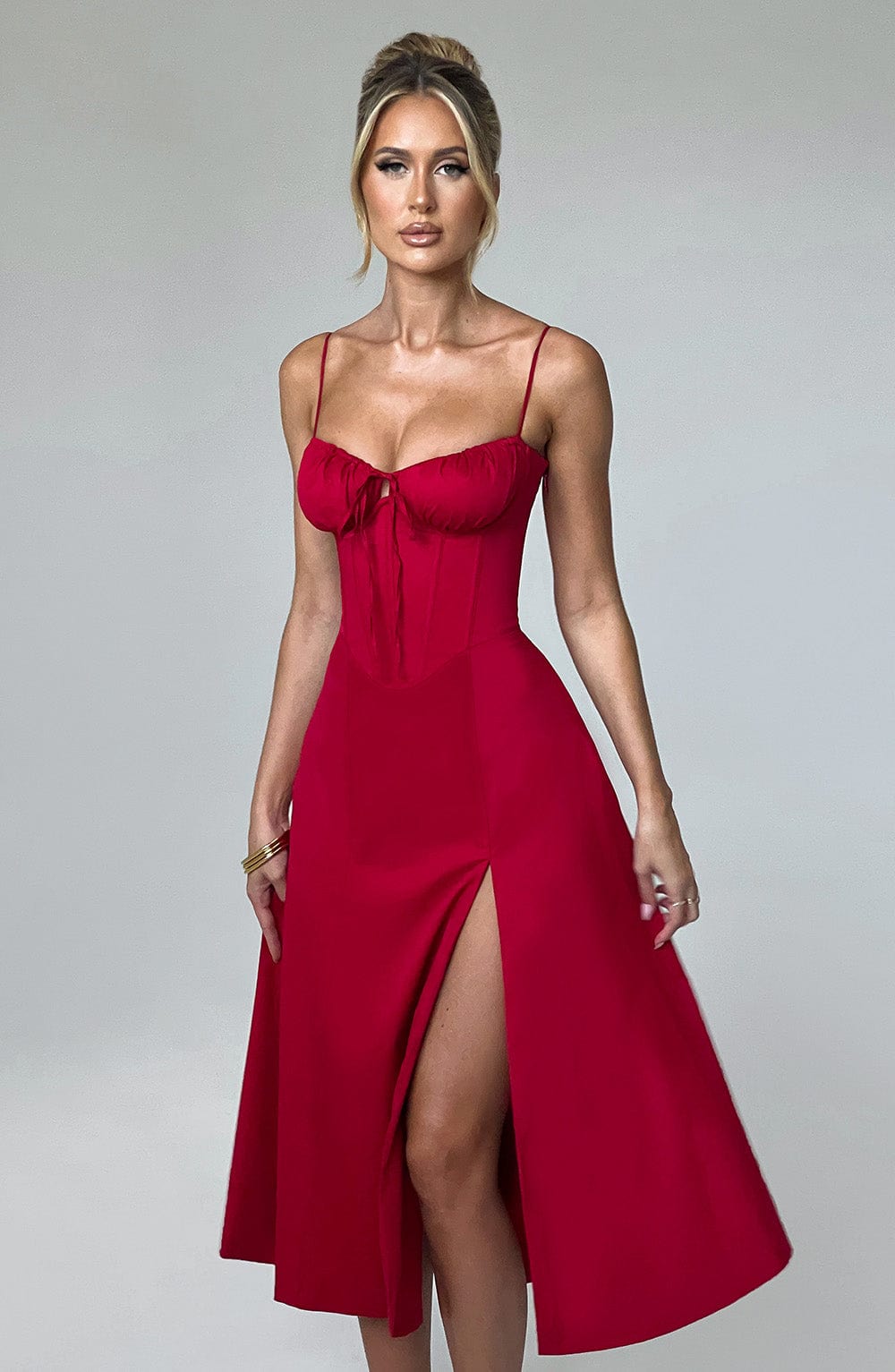 Delilah Midi Dress - Red - Sassygrove