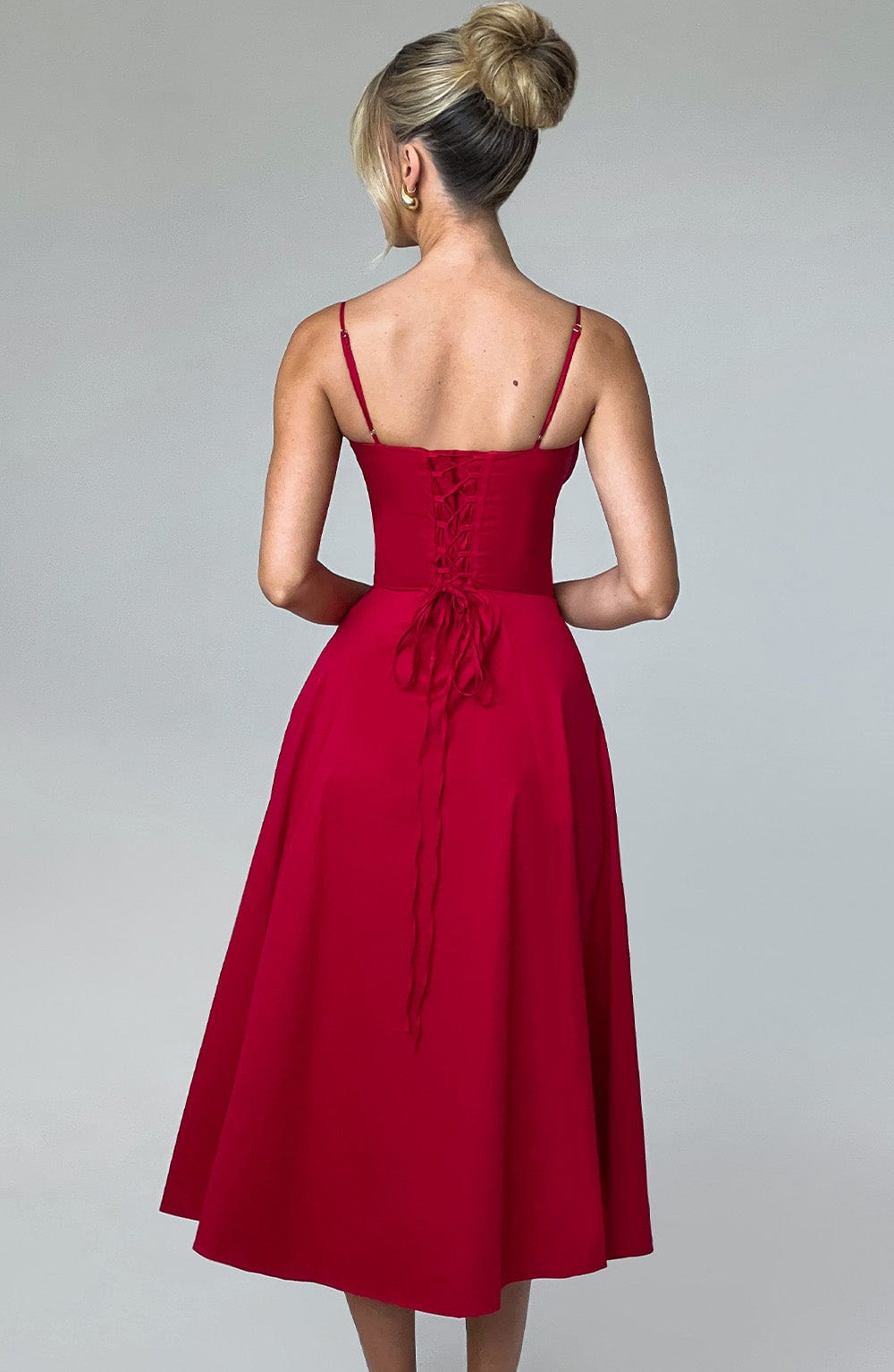 Delilah Midi Dress - Red - Sassygrove