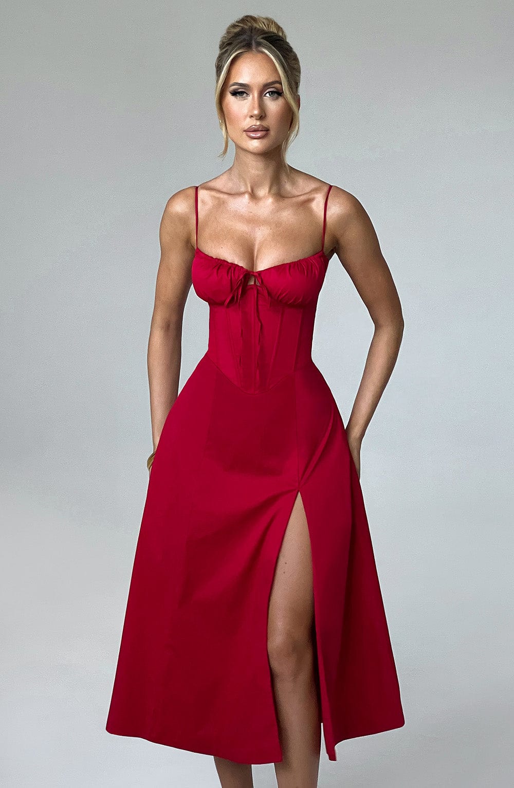 Delilah Midi Dress - Red - Sassygrove