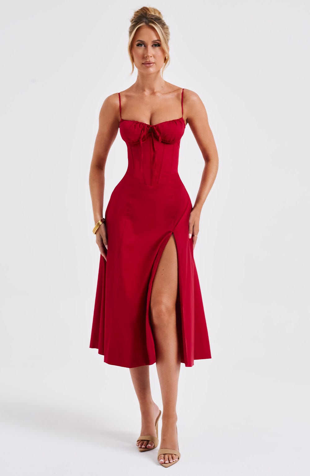 Delilah Midi Dress - Red - Sassygrove