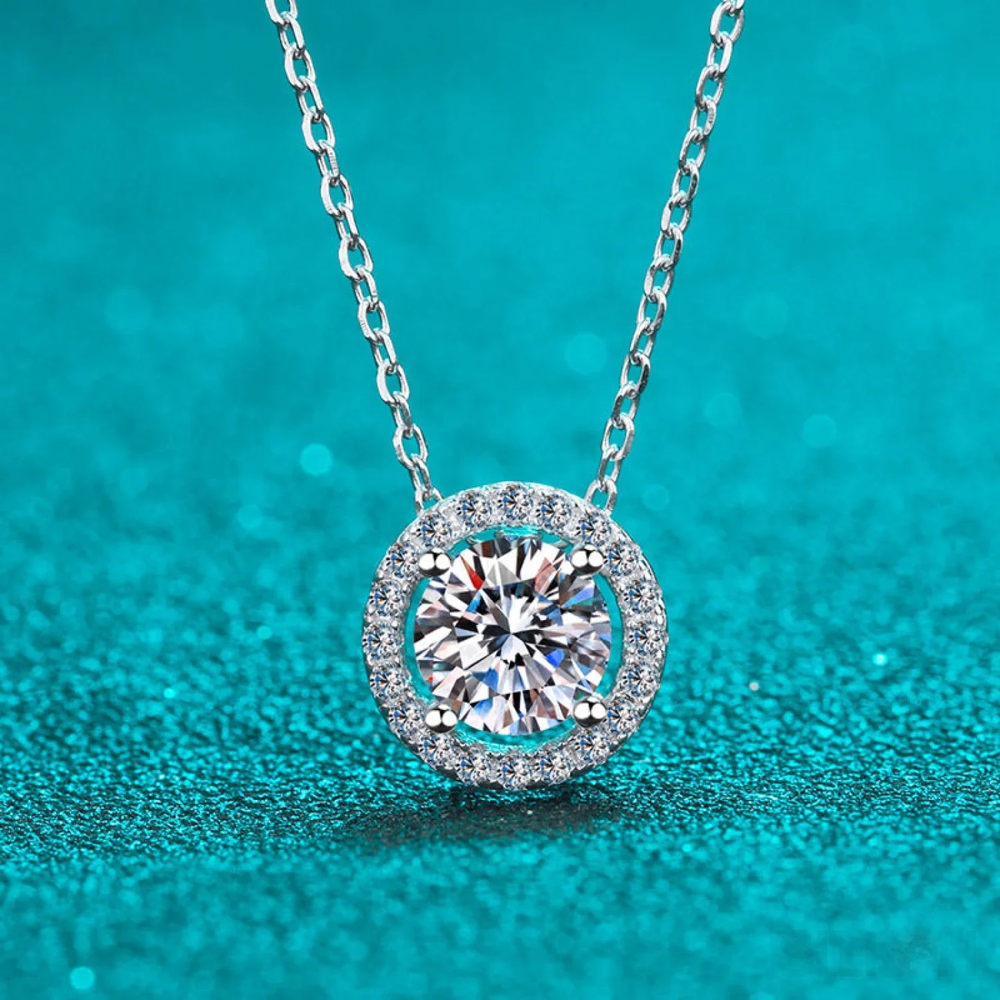 Elegant Halo Pendant 925 Sterling Silver Moissanite Necklace Ana - Sassygrove