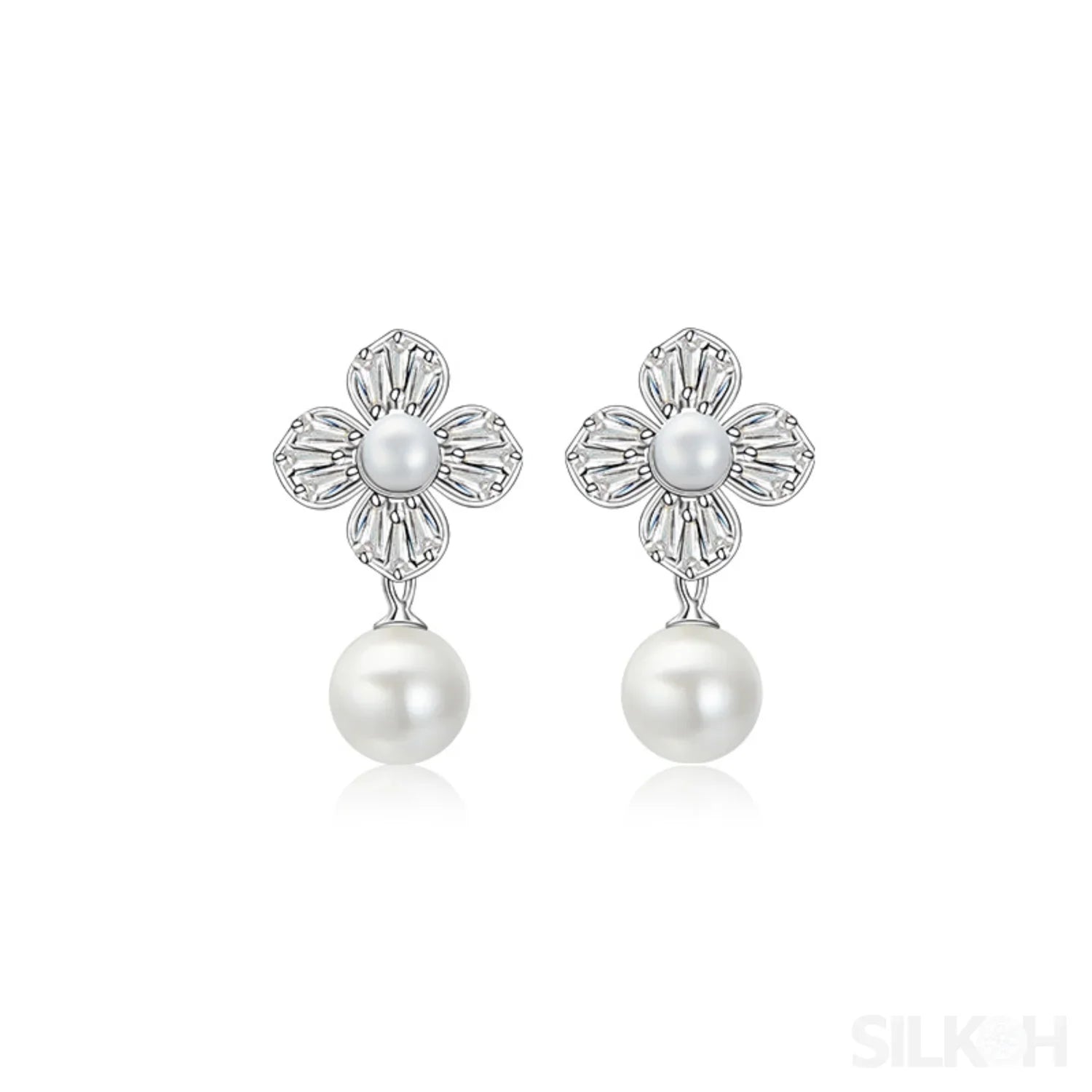 Flower Style 925 Sterling Silver Pearl Shell Bead Stud Earrings Amara - Sassygrove