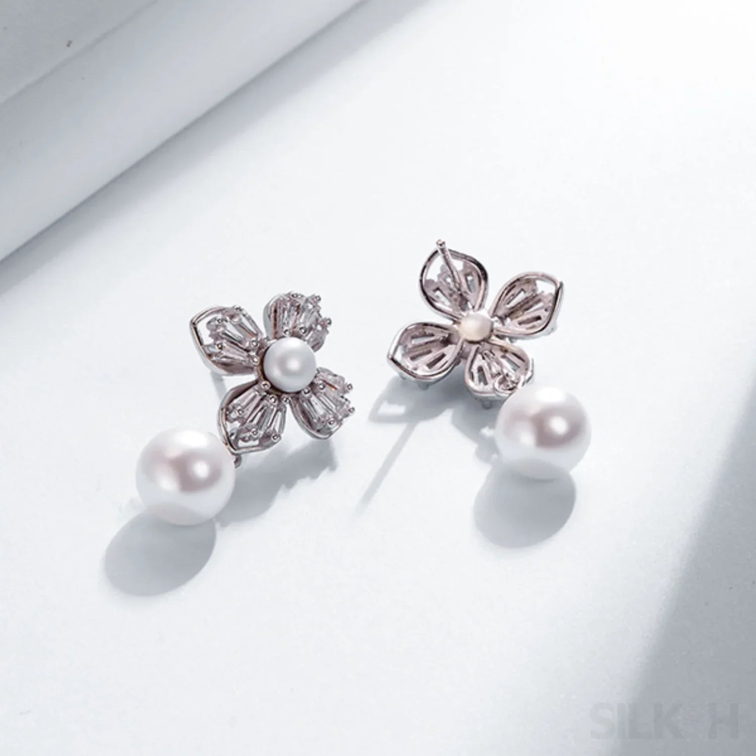 Flower Style 925 Sterling Silver Pearl Shell Bead Stud Earrings Amara - Sassygrove