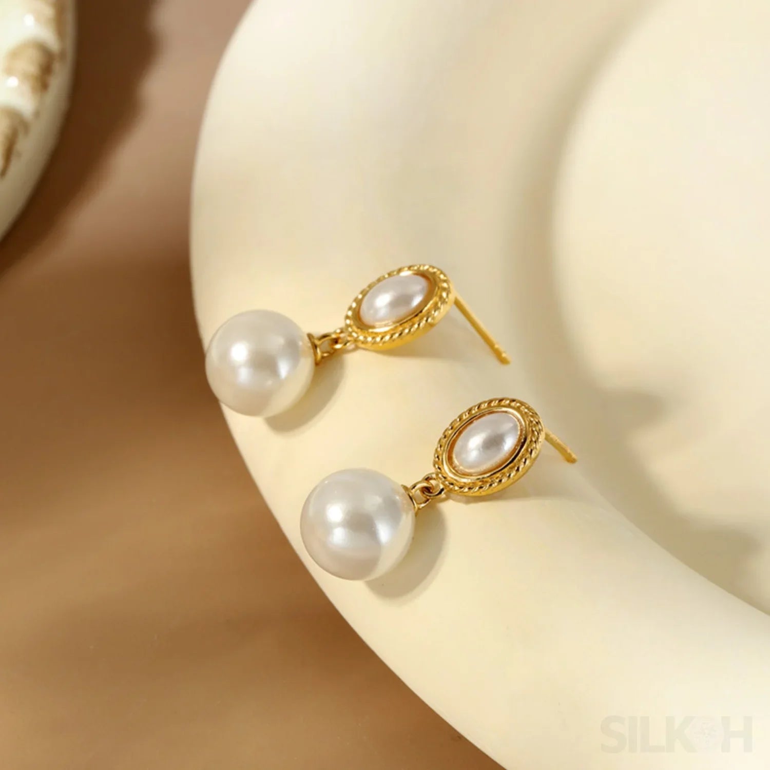 Freshwater 18K Gold Plated Sterling Silver Pearl Drop Earrings Lia - Sassygrove