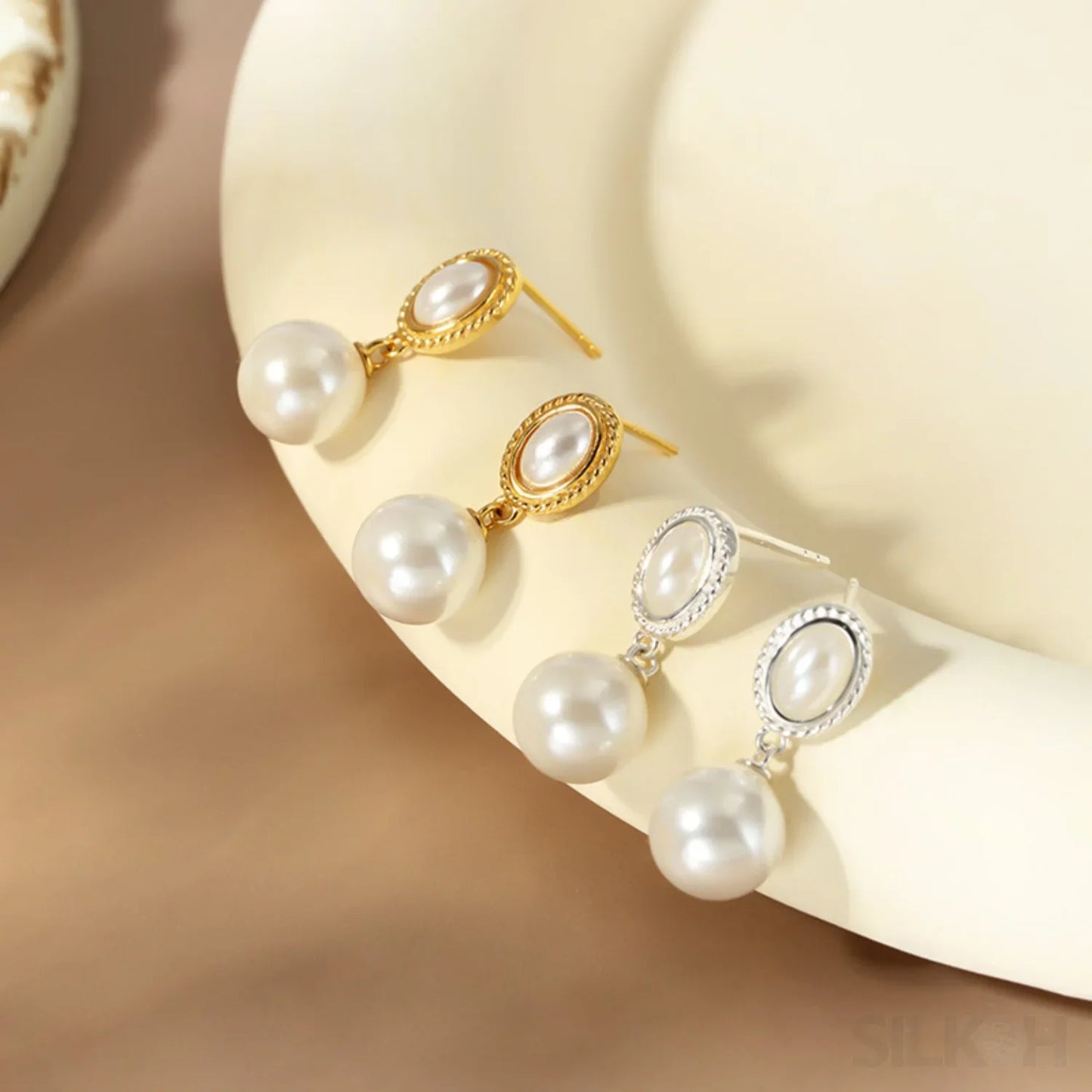 Freshwater 18K Gold Plated Sterling Silver Pearl Drop Earrings Lia - Sassygrove