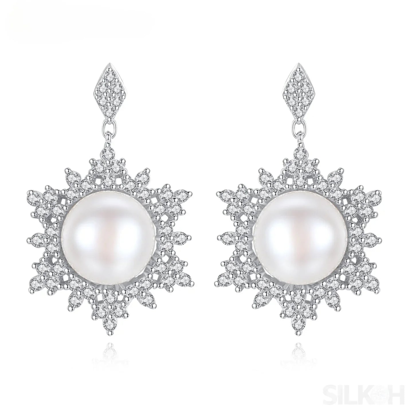 Freshwater Snowflake Shape Sterling Silver Pearl Stud Earring Ayla - Sassygrove