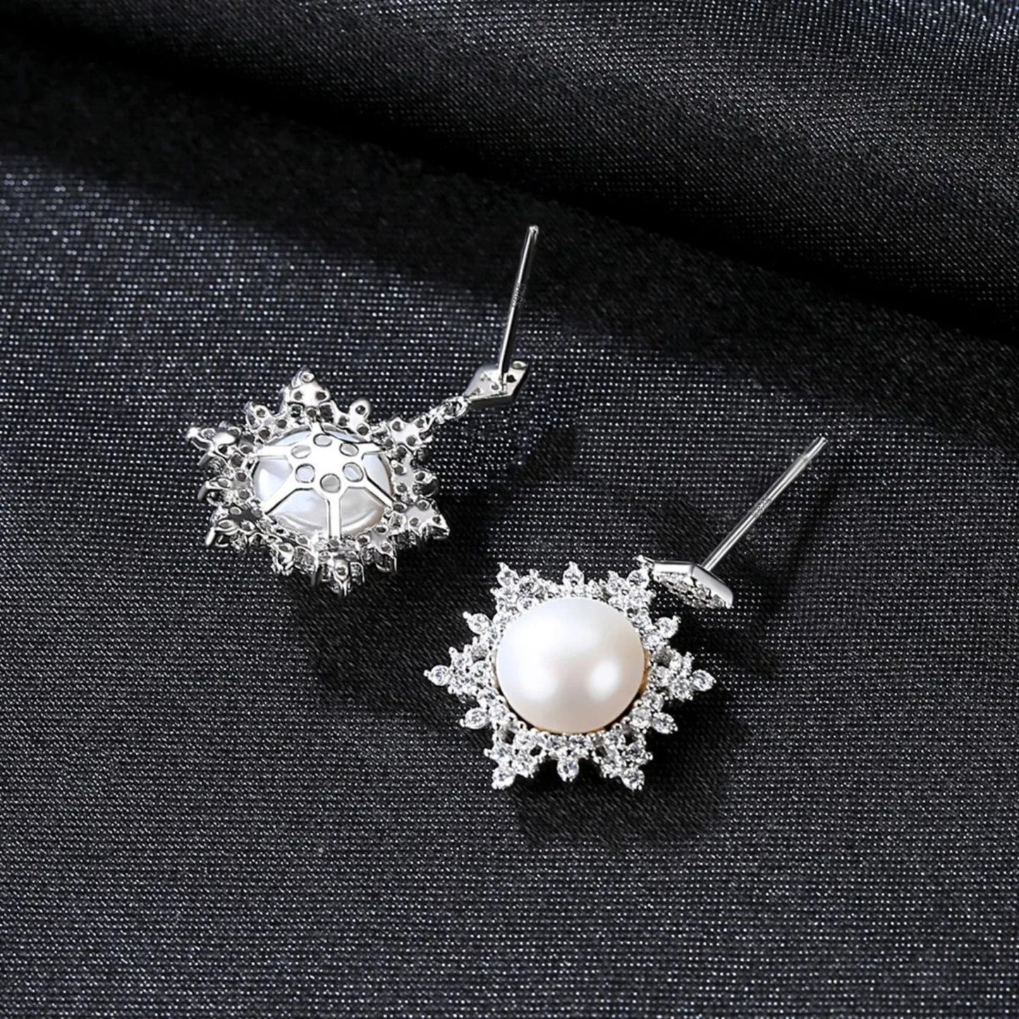 Freshwater Snowflake Shape Sterling Silver Pearl Stud Earring Ayla - Sassygrove