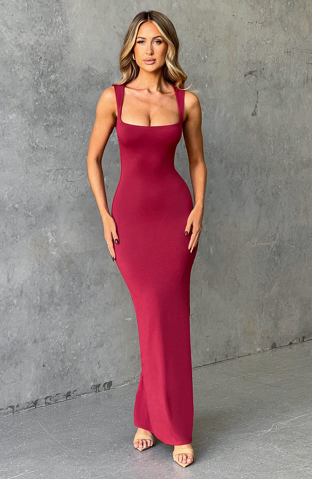 Crimson Cascade Maxi Dress-Cherry - Sassygrove