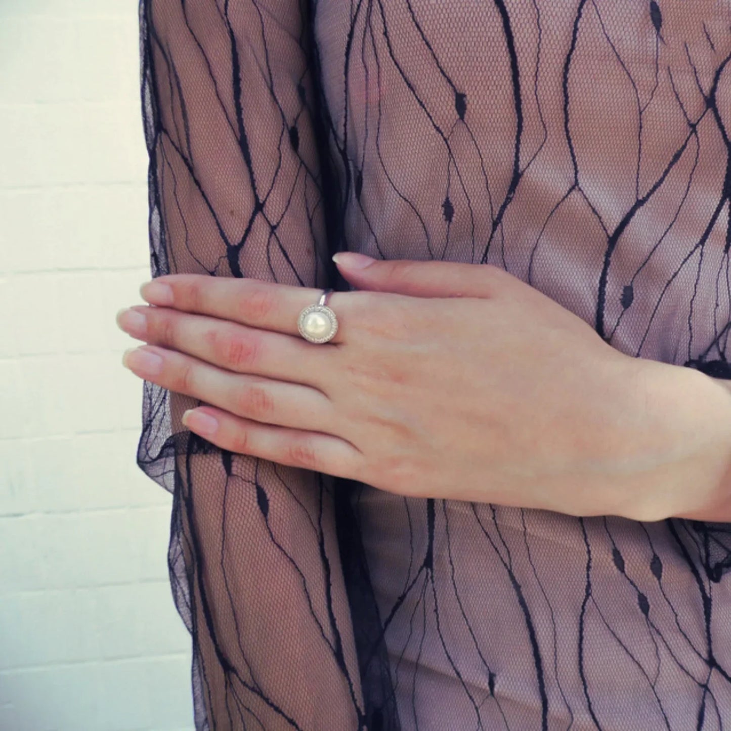 Halo Sterling Silver Natural Pearl wedding Jewelry Set Ann - Sassygrove