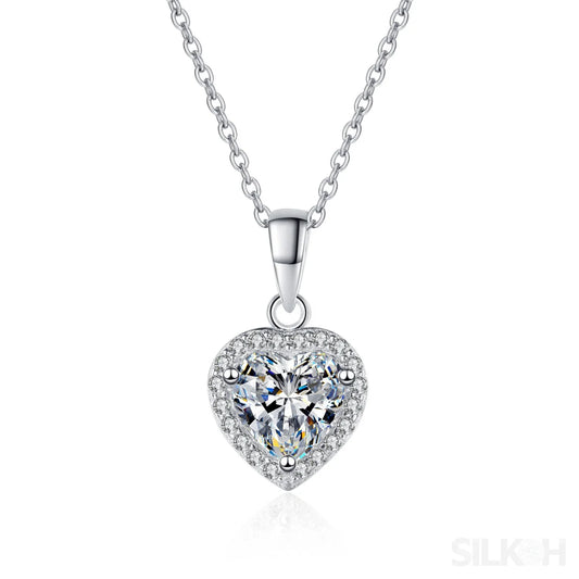 Heart Shaped 925 Sterling Silver Moissanite Necklace Cia - Sassygrove