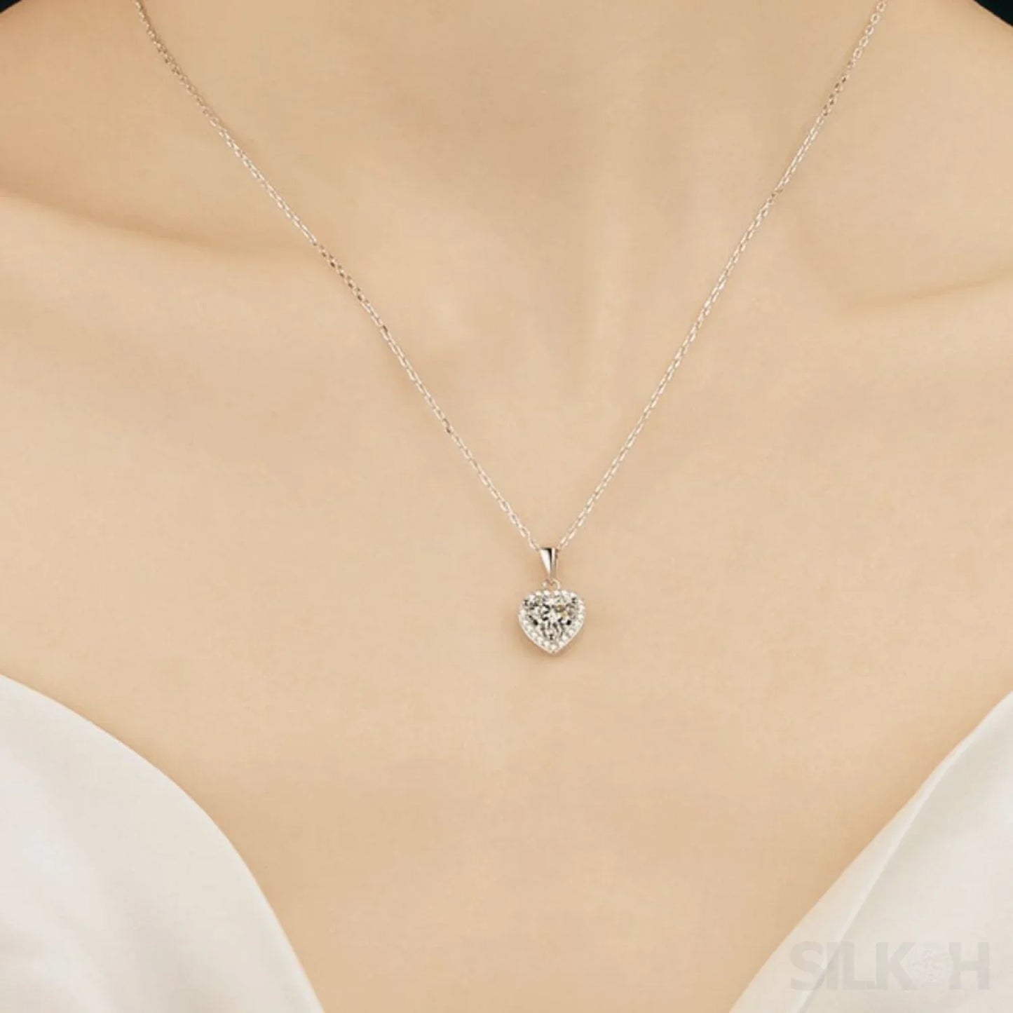 Heart Shaped 925 Sterling Silver Moissanite Necklace Cia - Sassygrove