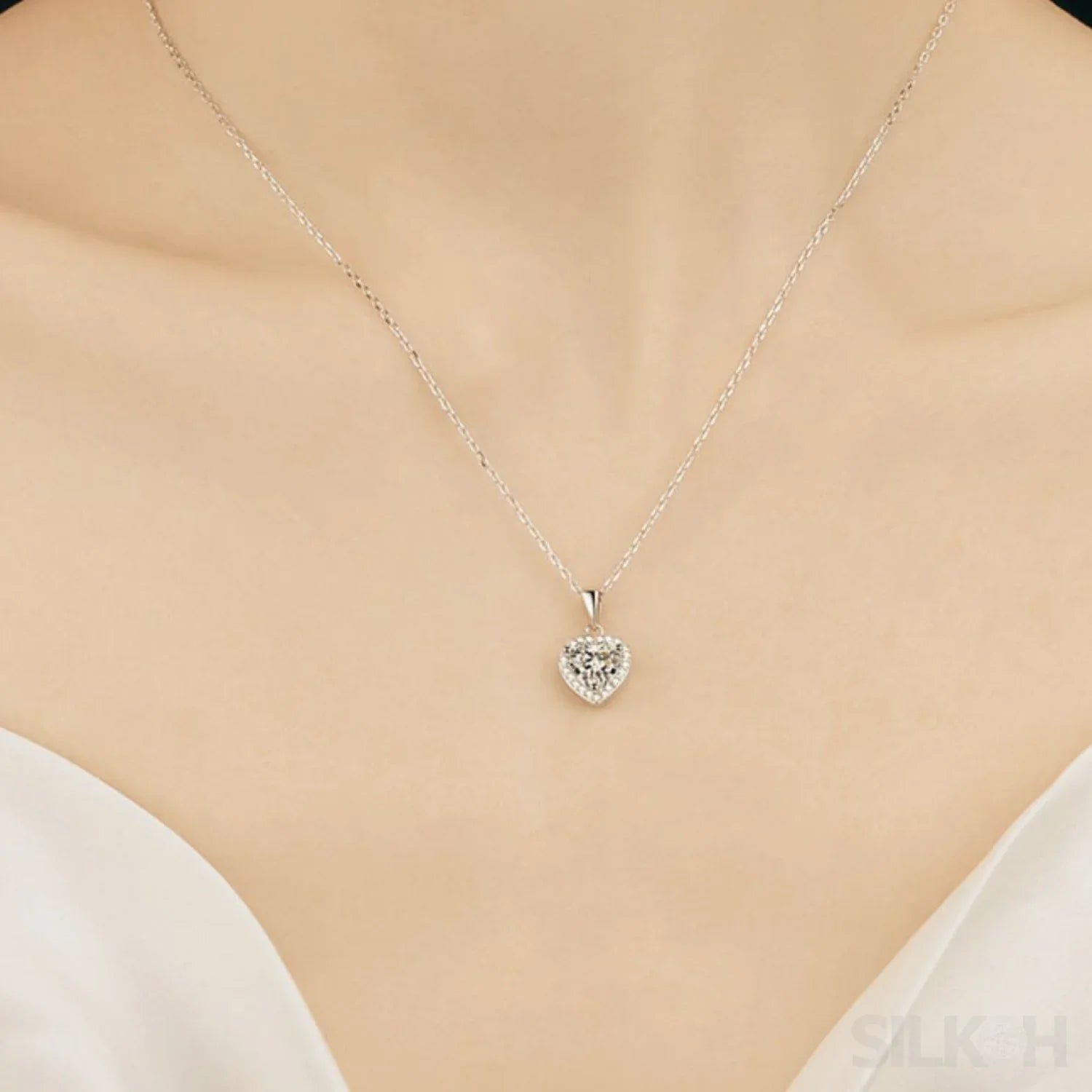 Heart Shaped 925 Sterling Silver Moissanite Necklace Cia - Sassygrove