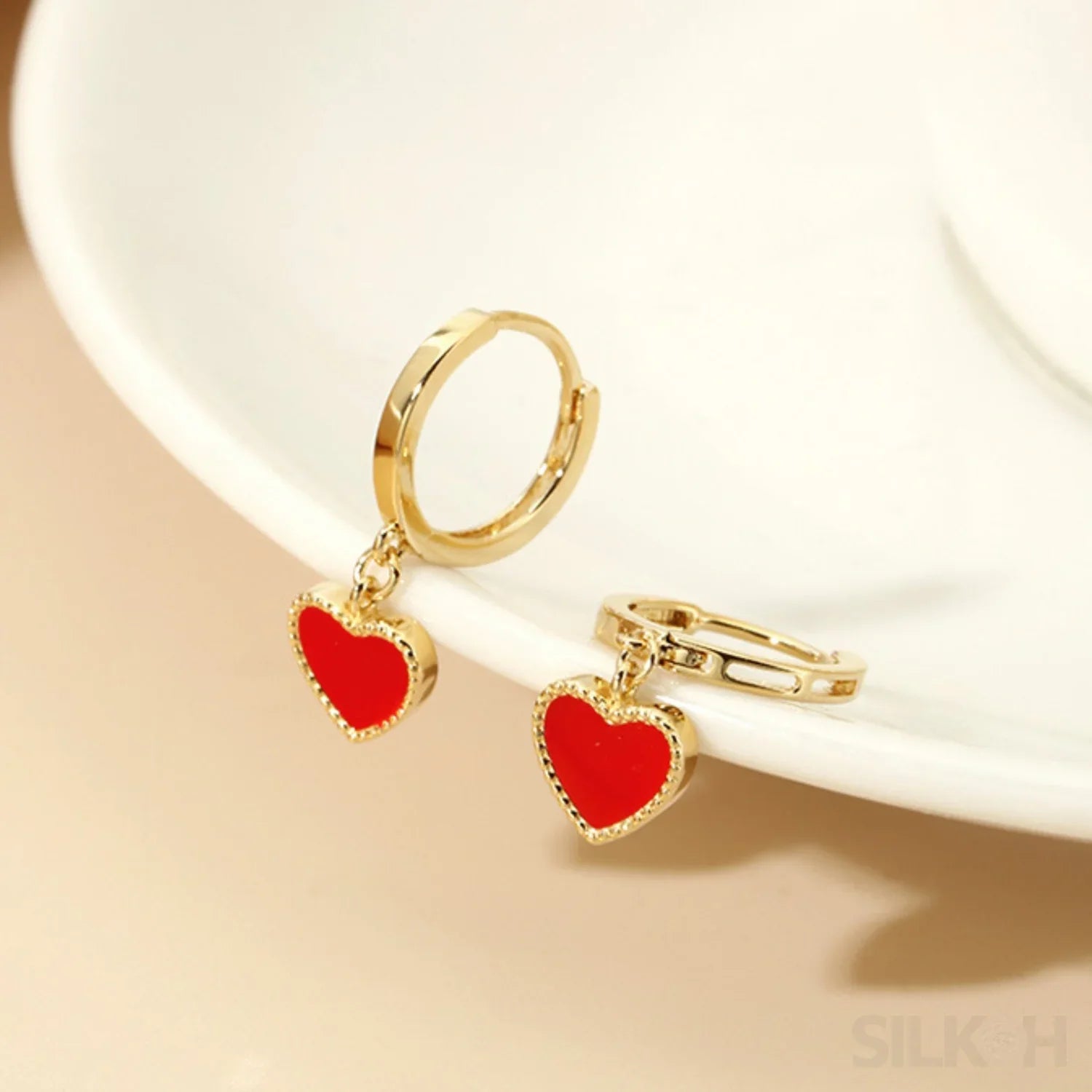 Heart Shaped Sterling Silver Retro Hoop Earrings Una - Sassygrove