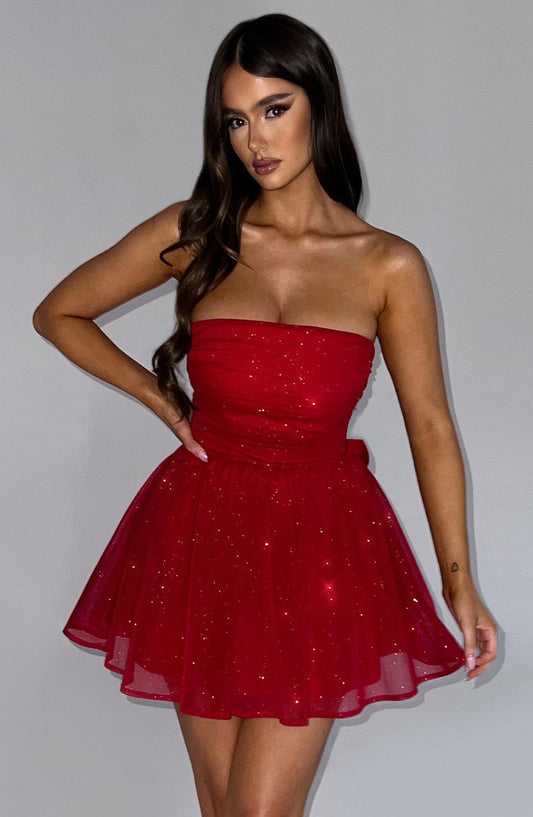 Melinda Mini Dress - Red Sparkle - Sassygrove