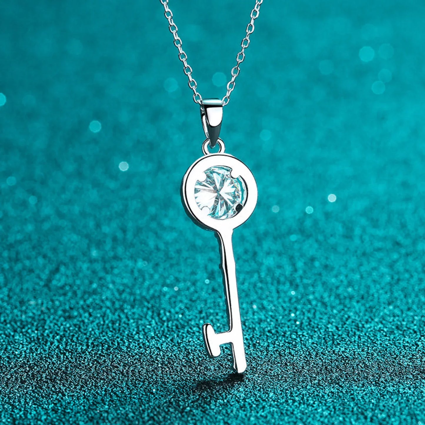 Key Shaped 925 Sterling Silver Moissanite Necklace Cat - Sassygrove