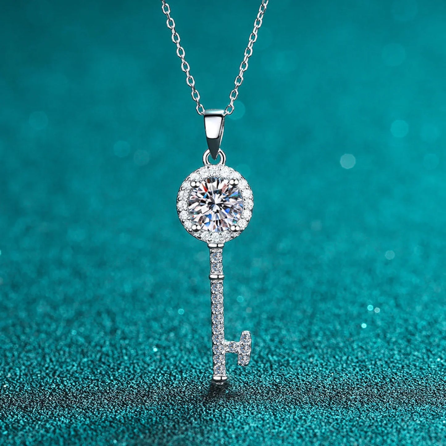 Key Shaped 925 Sterling Silver Moissanite Necklace Cat - Sassygrove