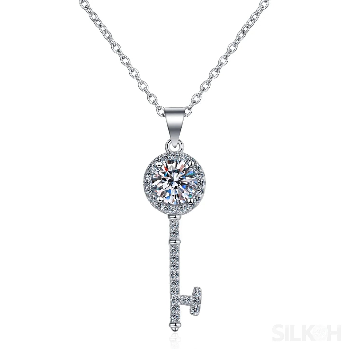 Key Shaped 925 Sterling Silver Moissanite Necklace Cat - Sassygrove