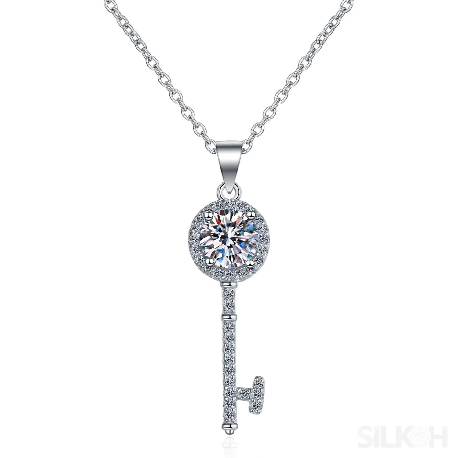 Key Shaped 925 Sterling Silver Moissanite Necklace Cat - Sassygrove