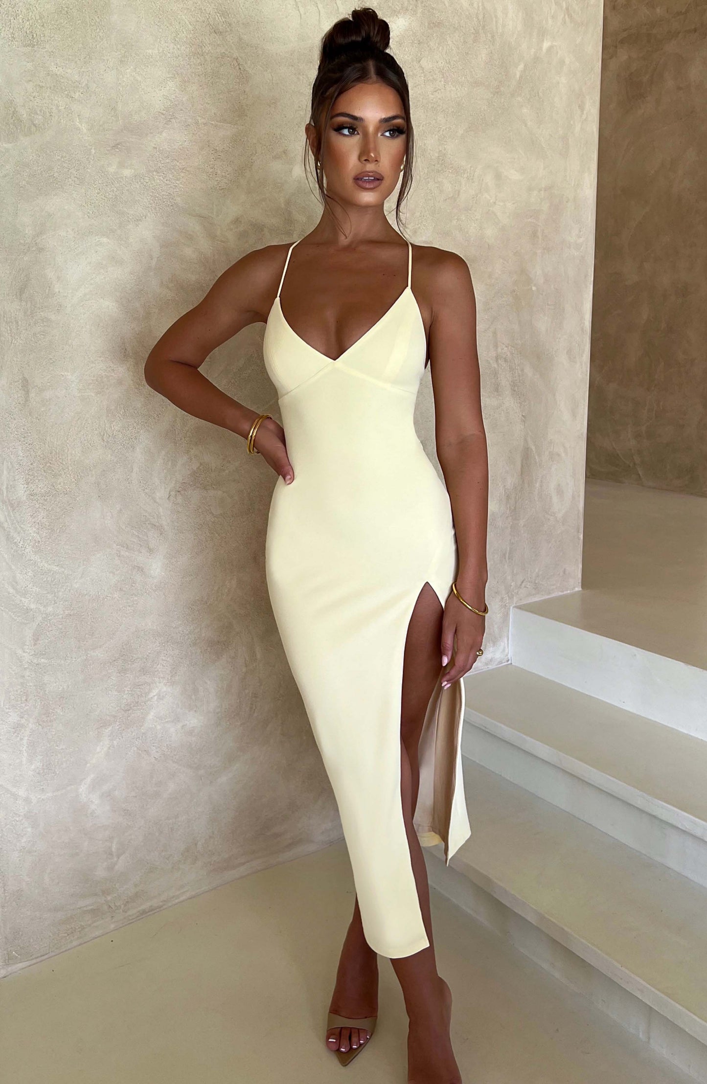Kiara Midi Dress - Lemon - Sassygrove